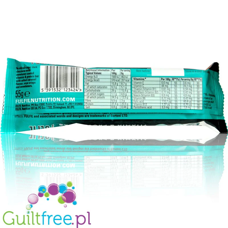Fulfil Dark Chocolate Salted Caramel - baton proteinowy z witaminami (Solony Karmel & Ciemna Czekolada) - Image 3