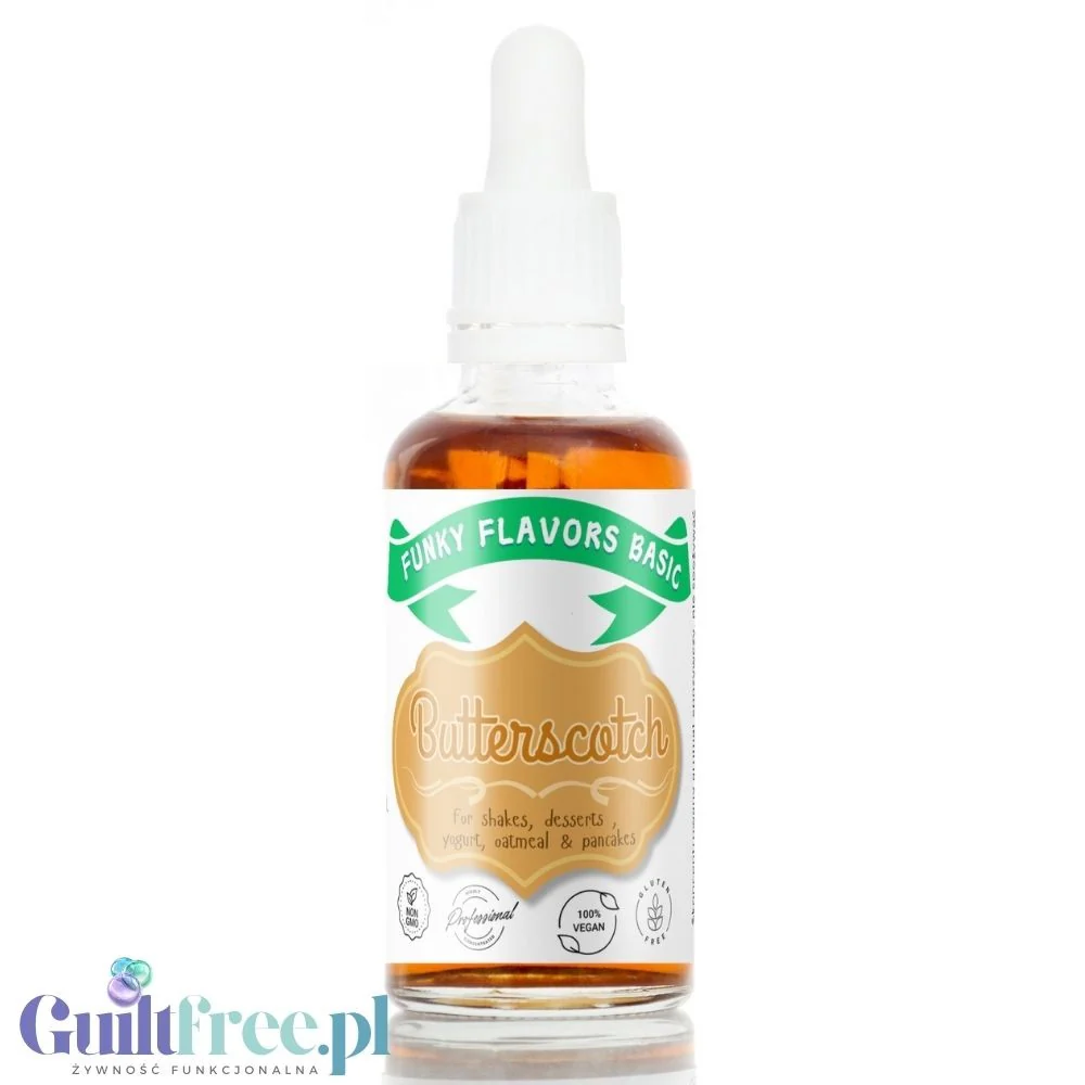 Funky Flavors Basic Butterscotch 30ml - Maślany Herbatnik - Czyste Kropelki Aromatyzujące bez Cukru i Słodzików