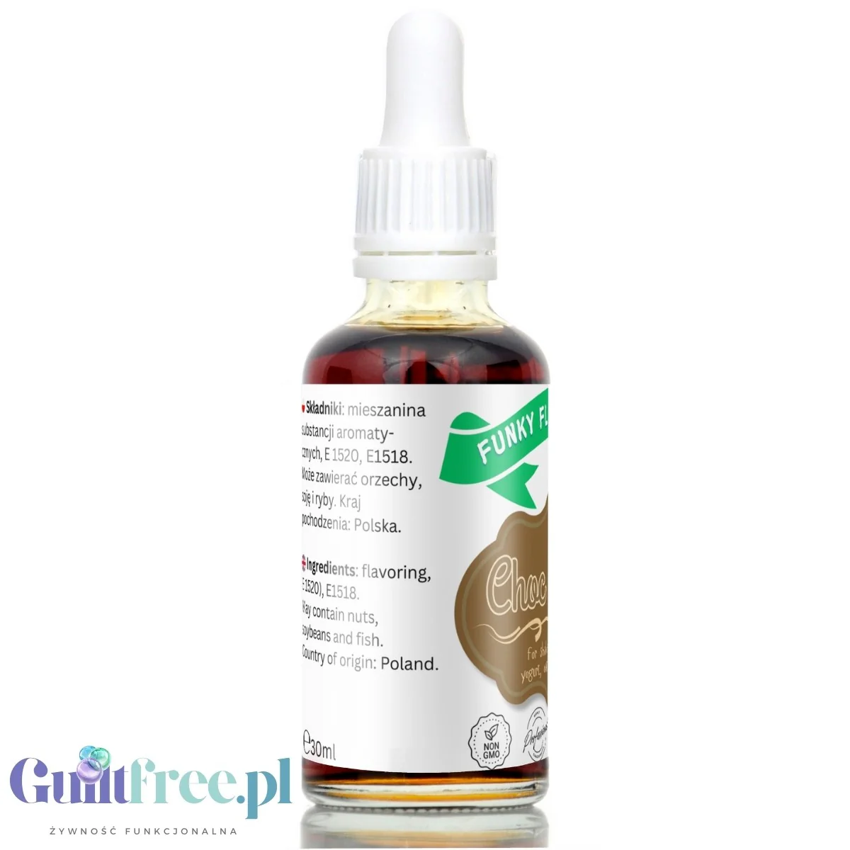 Funky Flavors Basic Choc 'n Nut 30ml - kropelki czekoladowo-orzechowe bez cukru, słodzików i kalorii - Image 3