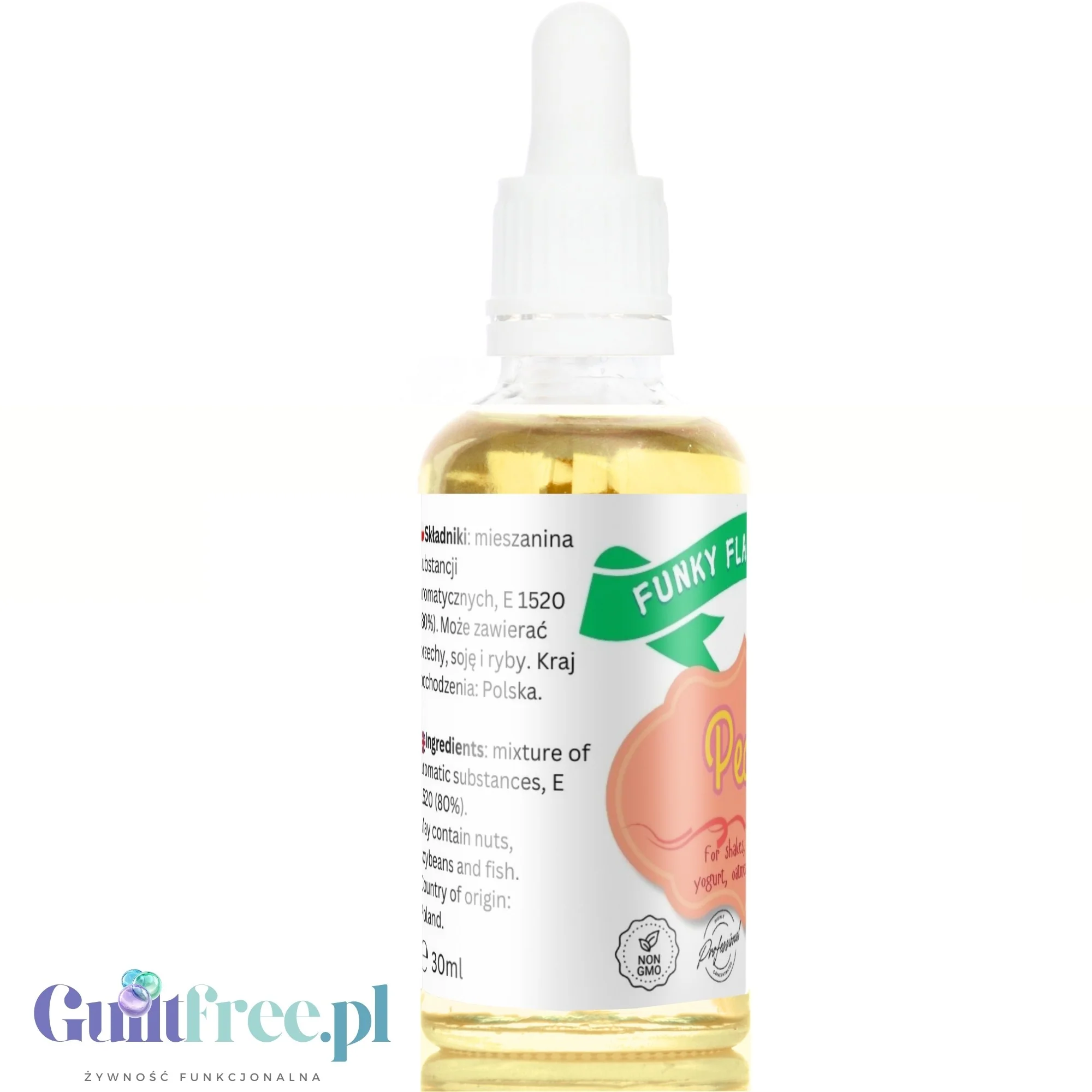 Funky Flavors Basic Peach 30ml - brzoskwiniowe kropelki do napojów i posiłków bez cukru, słodzików i kalorii - Image 4