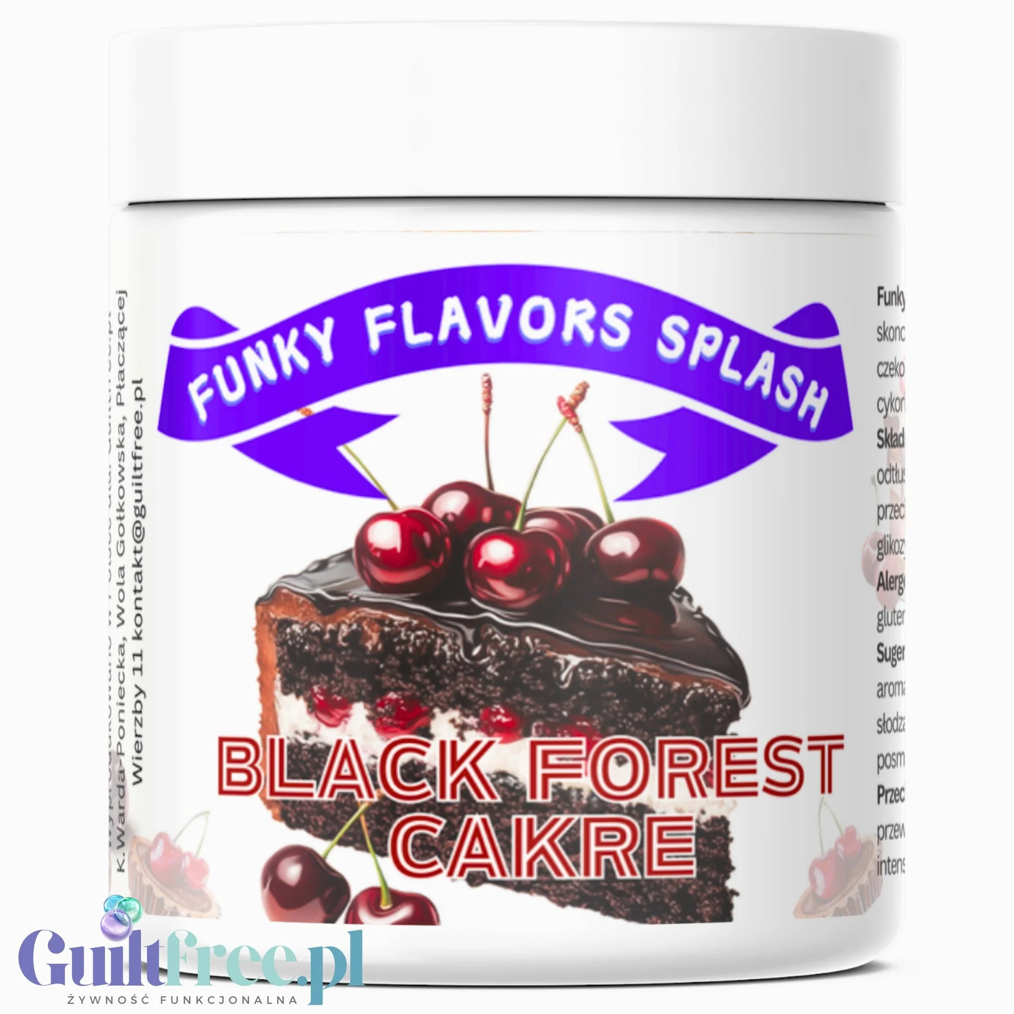 Funky Flavors Splash Black Forest Cake 50g - aromat słodzący w proszku bez cukru, smak Wiśniowe Ciasto Czekoladowe
