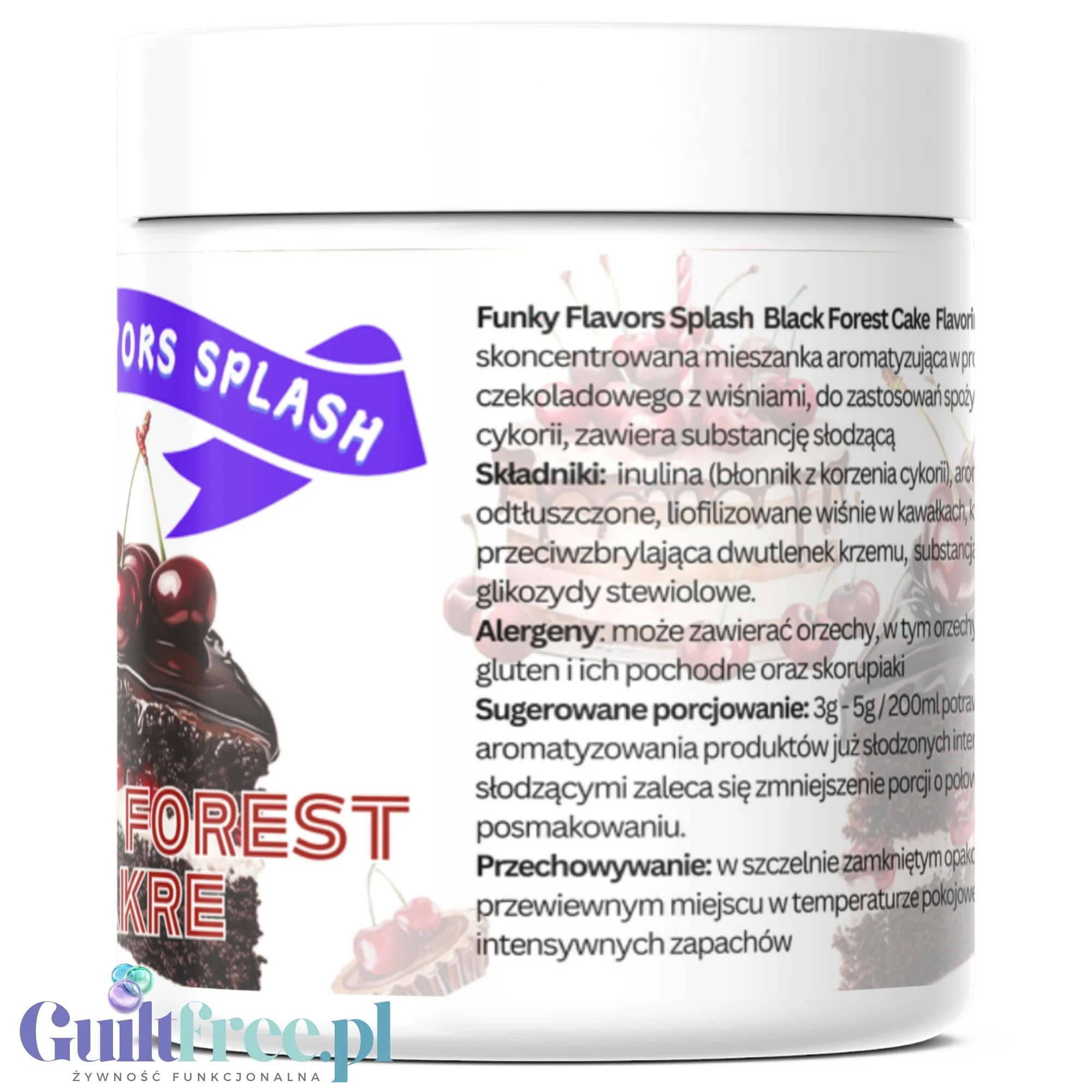 Funky Flavors Splash Black Forest Cake 50g - aromat słodzący w proszku bez cukru, smak Wiśniowe Ciasto Czekoladowe - Image 3