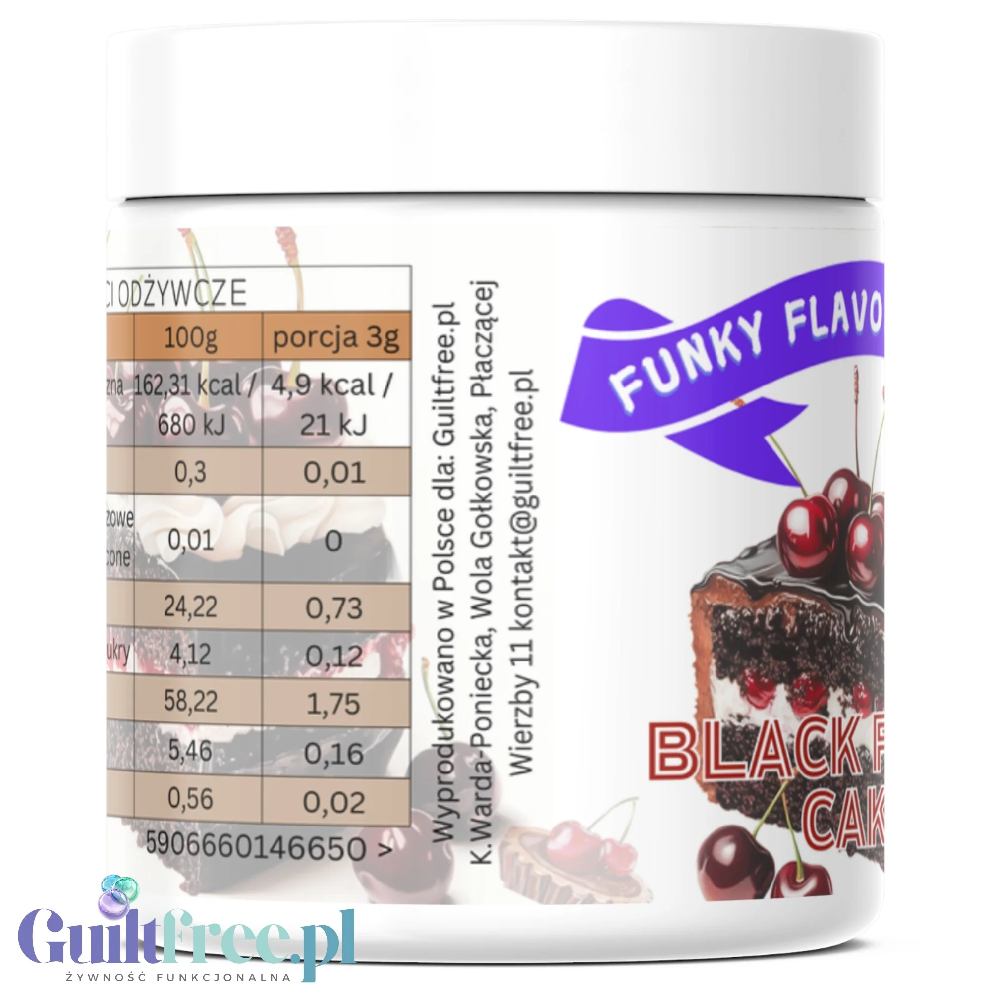 Funky Flavors Splash Black Forest Cake 50g - aromat słodzący w proszku bez cukru, smak Wiśniowe Ciasto Czekoladowe - Image 4