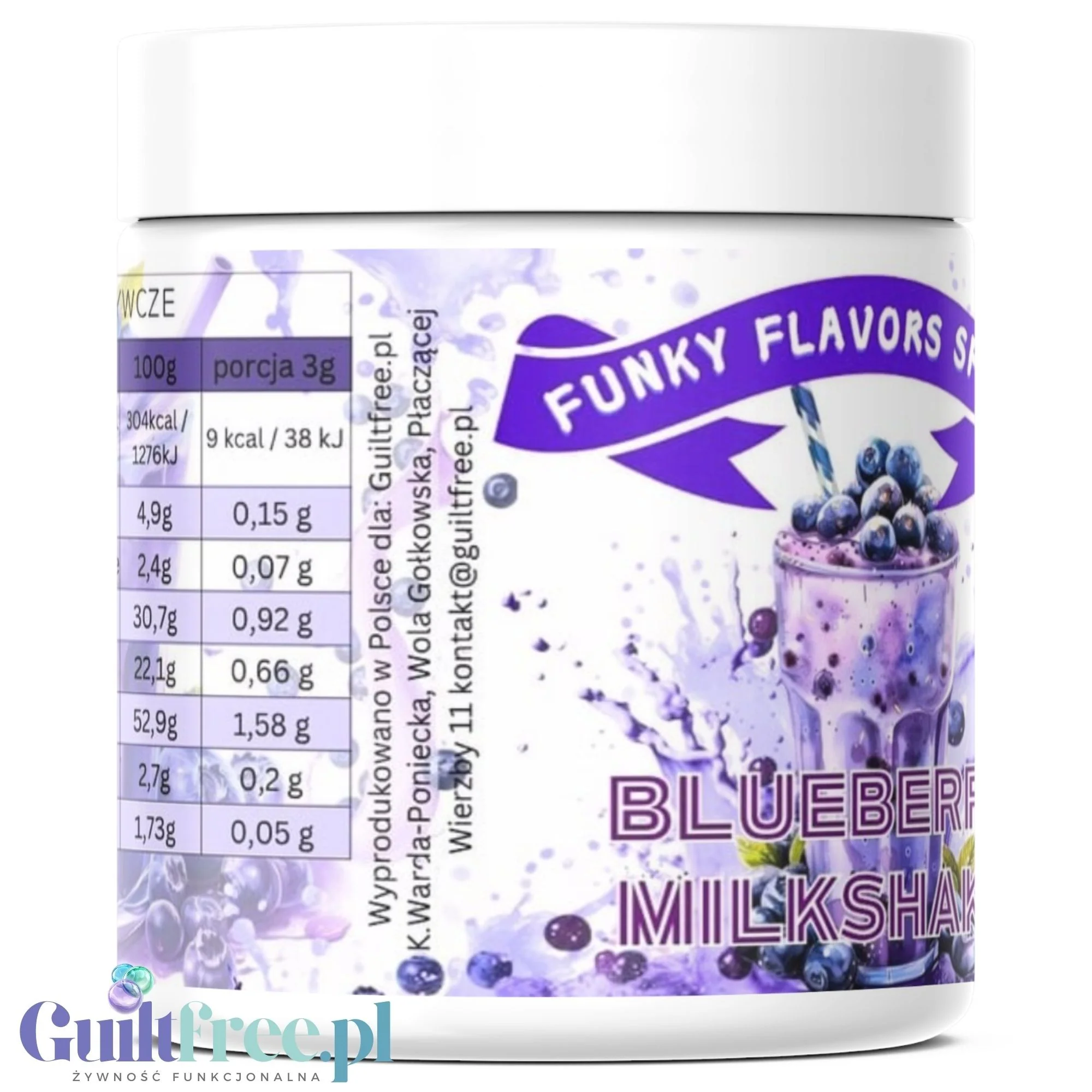 Funky Flavors Splash Blueberry Milkshake 50g - aromat słodzący w proszku bez cukru, smak Szejk Jagodowy - Image 2