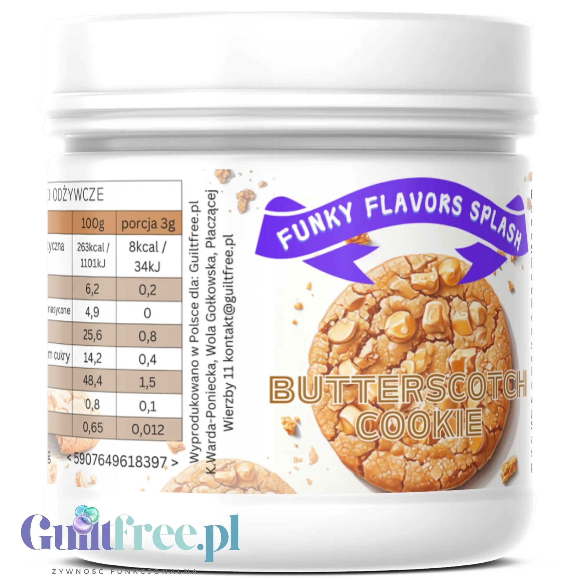 Funky Flavors Splash Butterscotch Cookie 150g - aromat słodzący w proszku bez cukru, smak Maślanego Herbatnika - Image 2