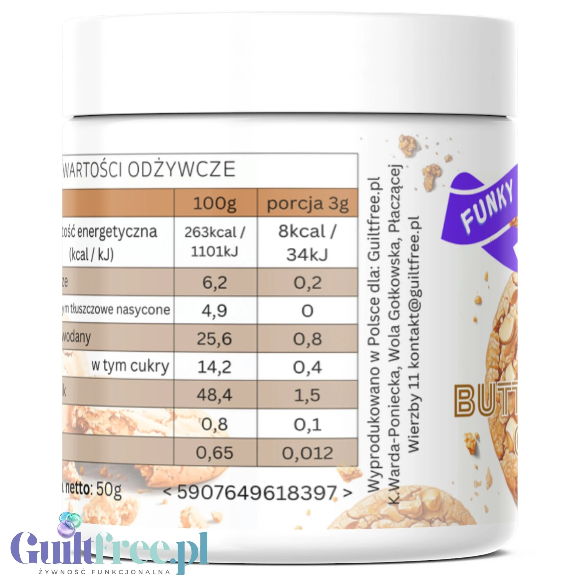 Funky Flavors Splash Butterscotch Cookie 50g - aromat słodzący w proszku bez cukru, smak Maślanego Herbatnika - Image 2