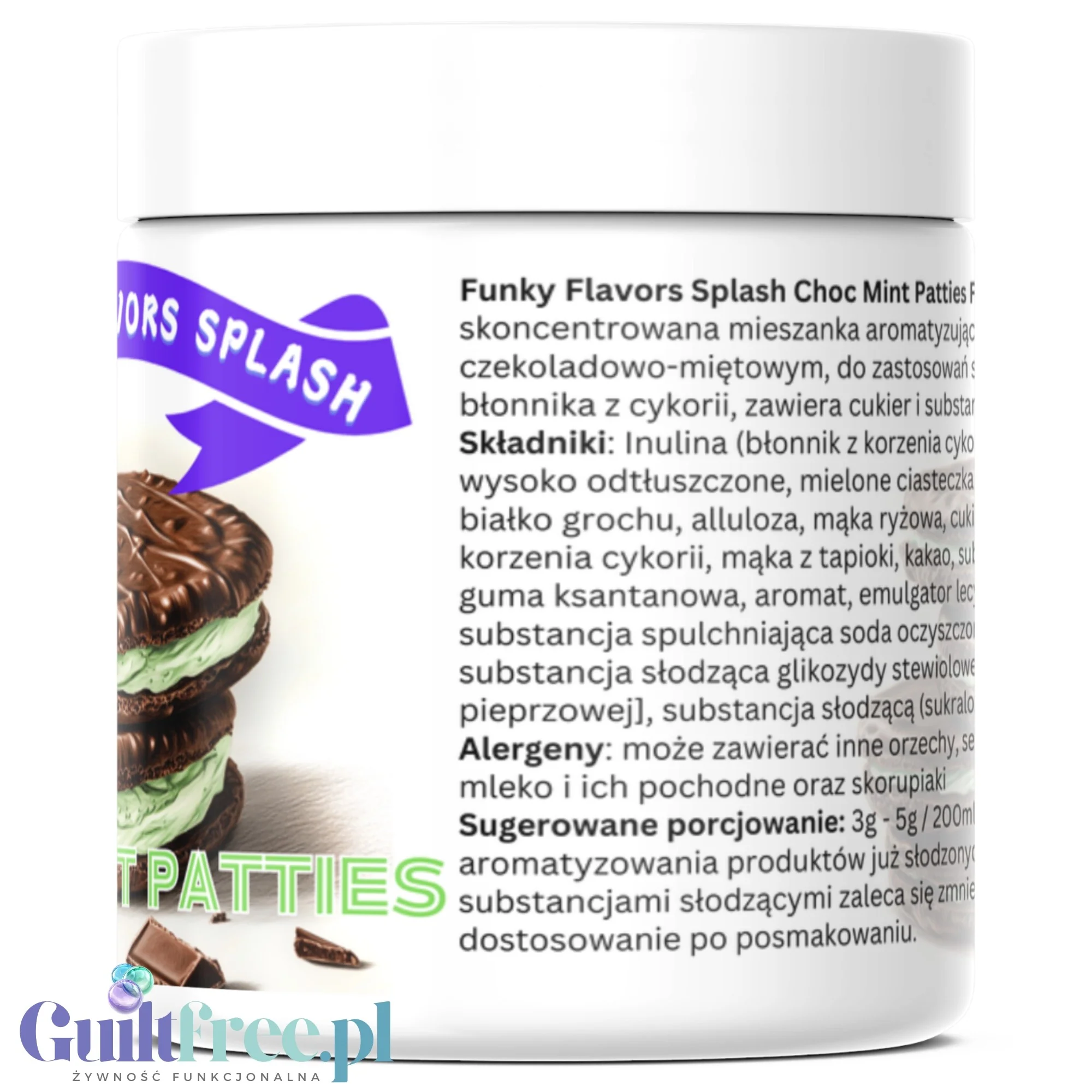 Funky Flavors Splash Mint Choc Patties 6kcal 50g - błonnikowy aromat słodzący w proszku - Image 3