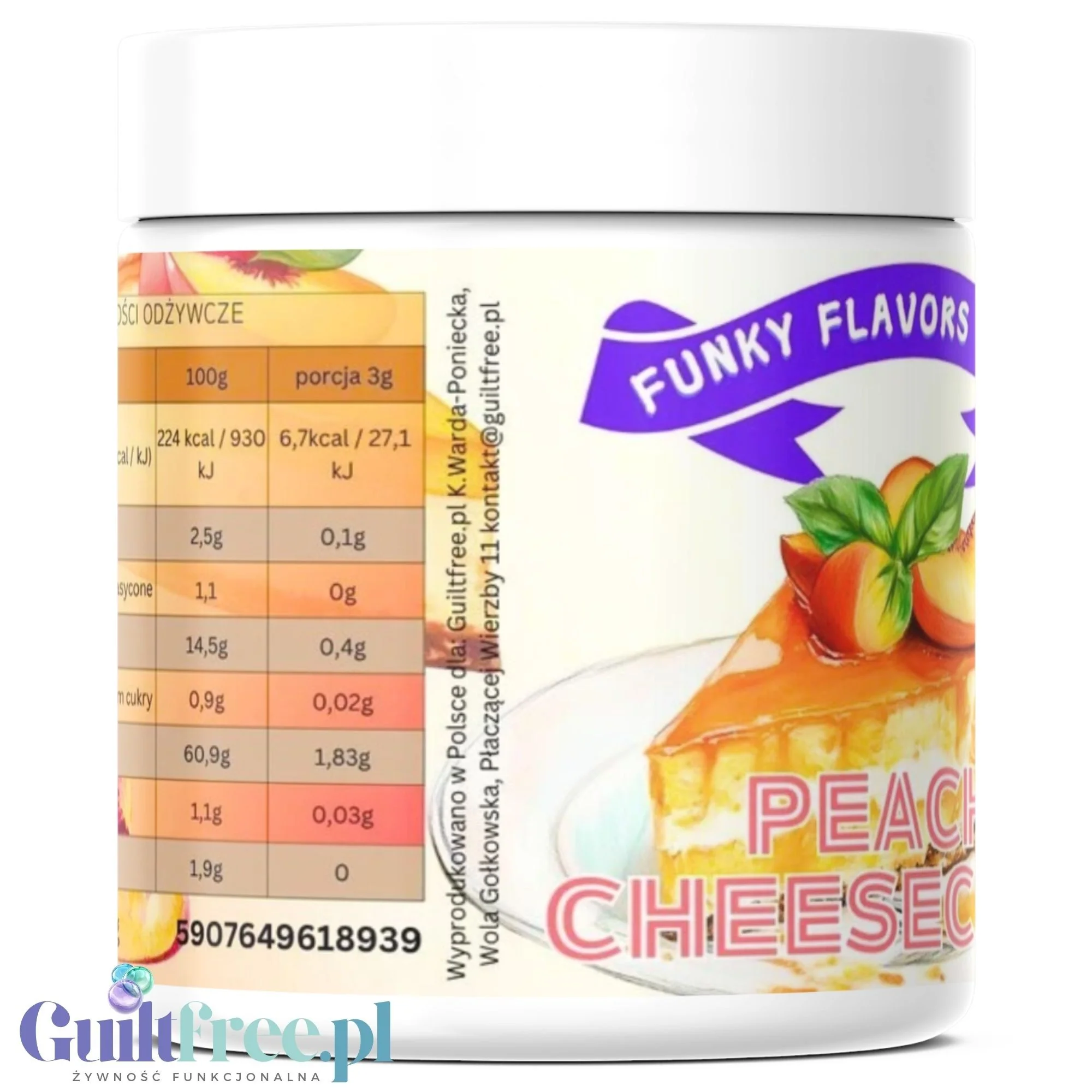Funky Flavors Splash Peach Cheesecake 50g - smakowy słodzik w proszku, smak Sernika z Brzoskwiniami - Image 3