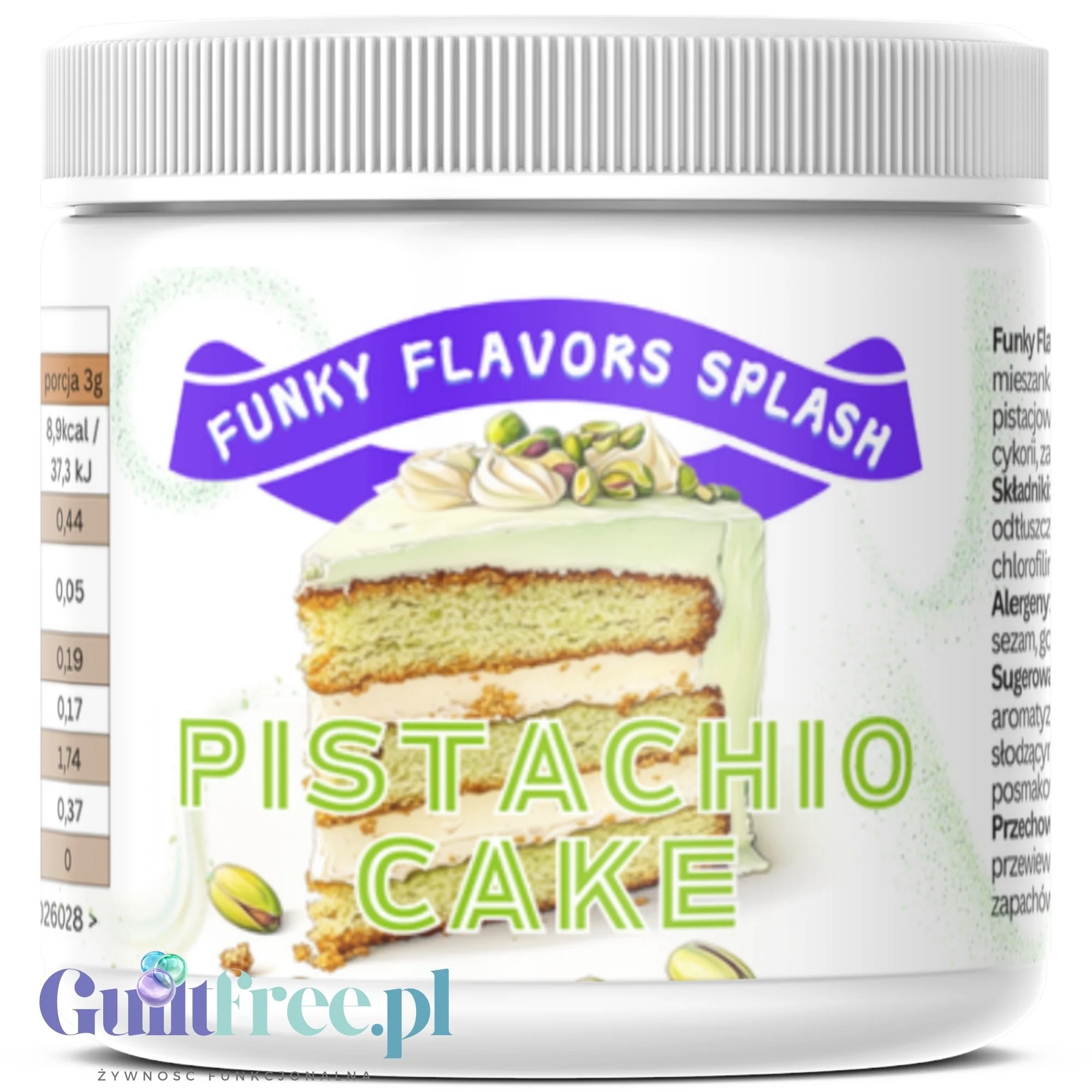 Funky Flavors Splash Pistachio Cake 200g - błonnikowy aromat słodzący w proszku o smaku ciasta pistacjowego z białą czekoladą