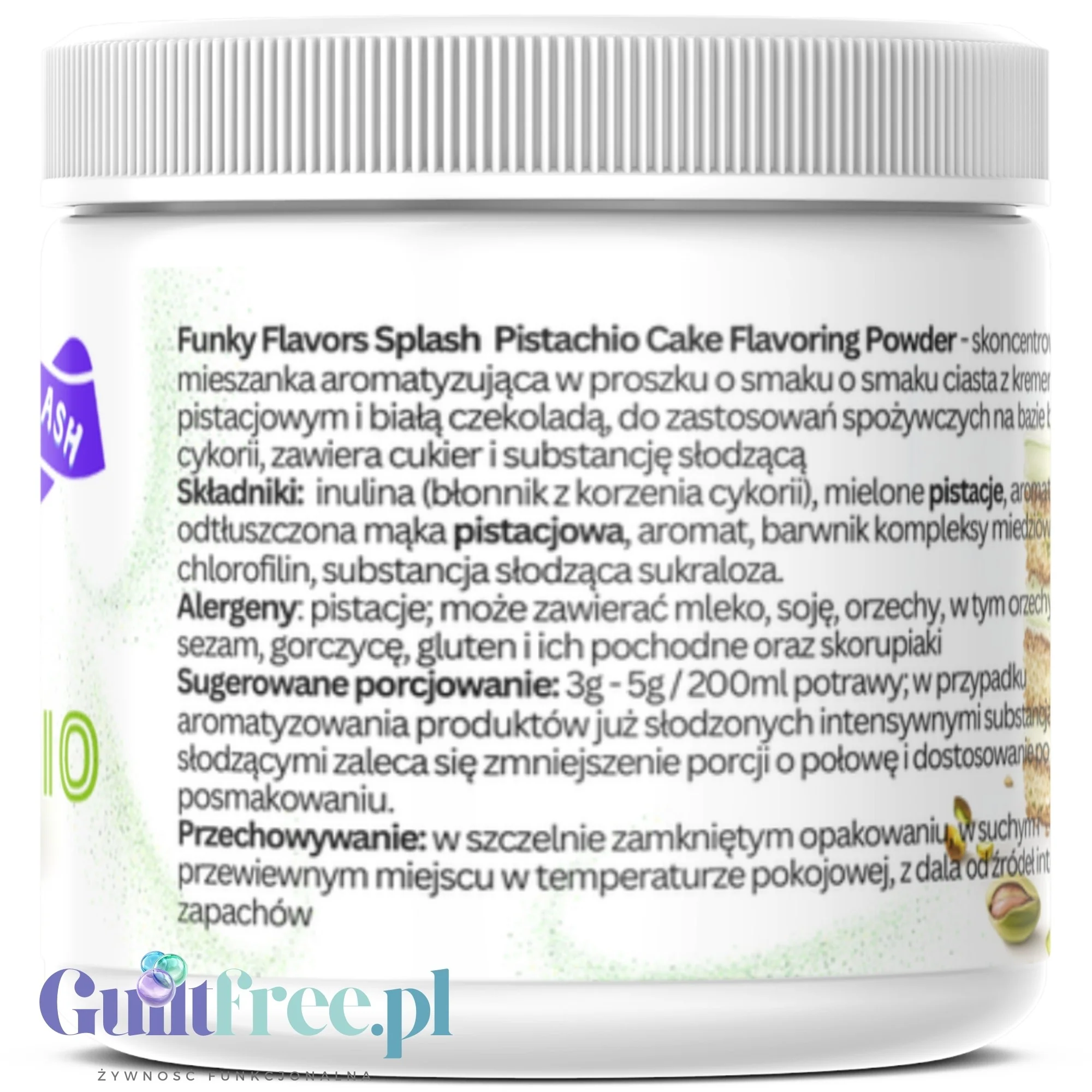 Funky Flavors Splash Pistachio Cake 200g - błonnikowy aromat słodzący w proszku o smaku ciasta pistacjowego z białą czekoladą - Image 5
