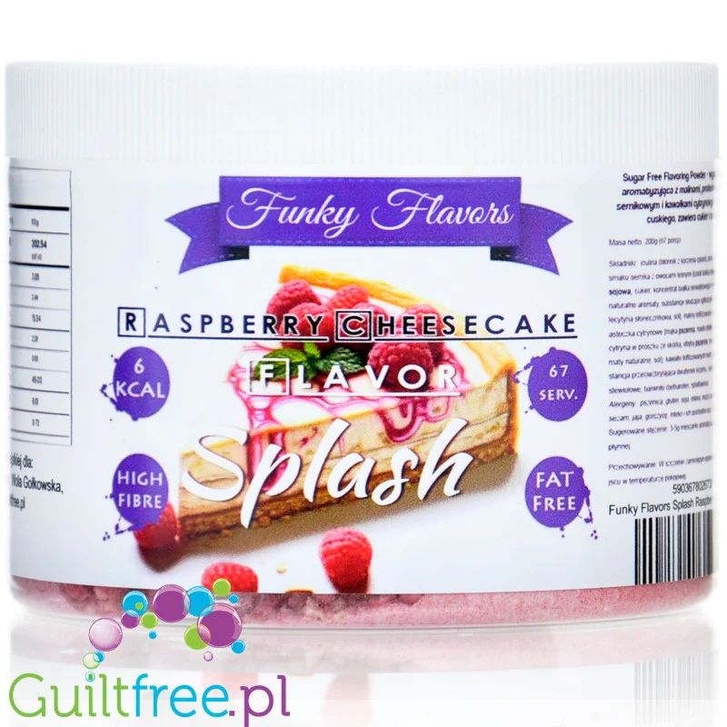 Funky Flavors Splash Raspberry Cheesecake 6kcal 150g - sernikowy aromat słodzący w proszku, z malinami i ciasteczkami - Image 2