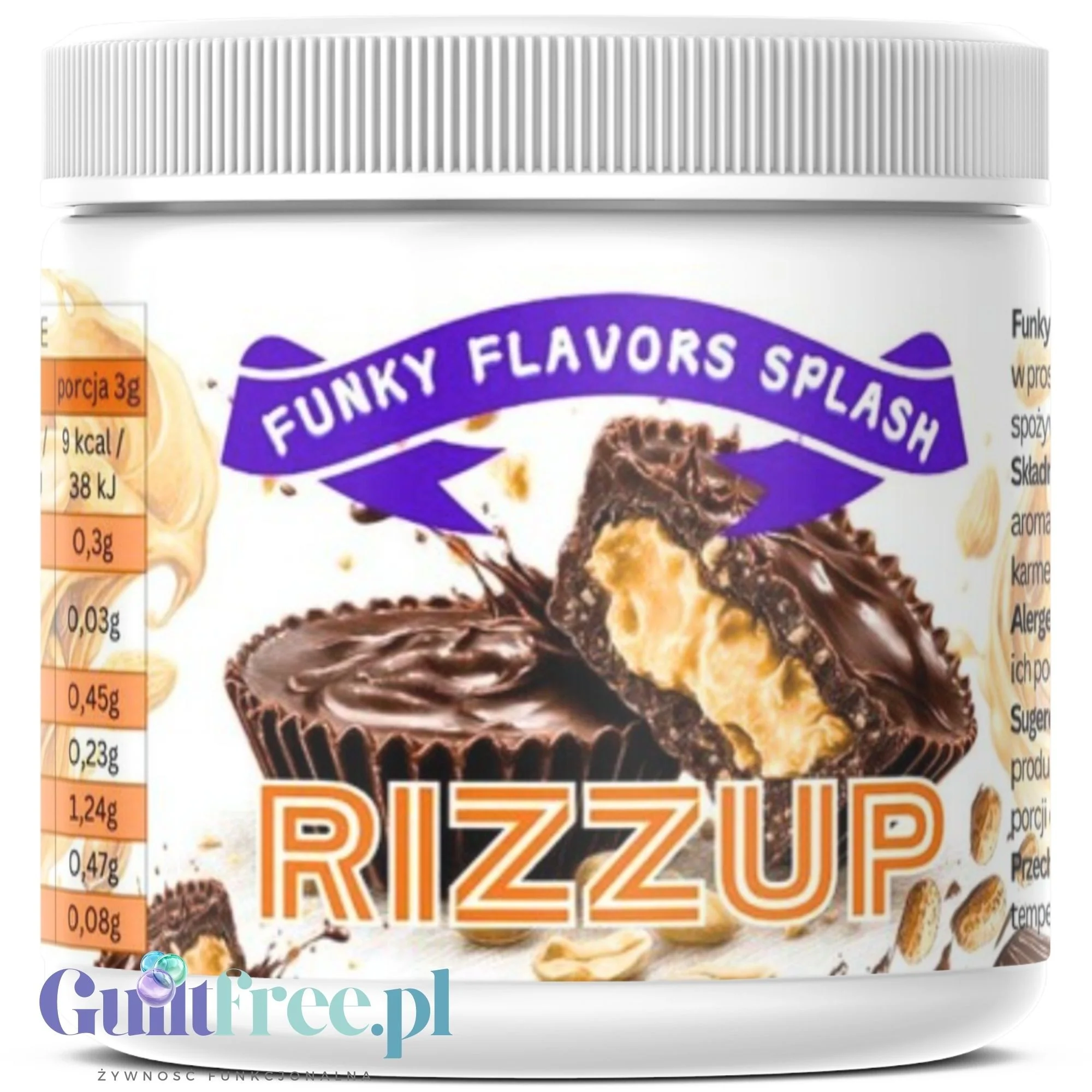 Funky Flavors Splash Rizzup 200g - aromat słodzący w proszku bez cukru, smak Czekolady z Masłem Orzechowym