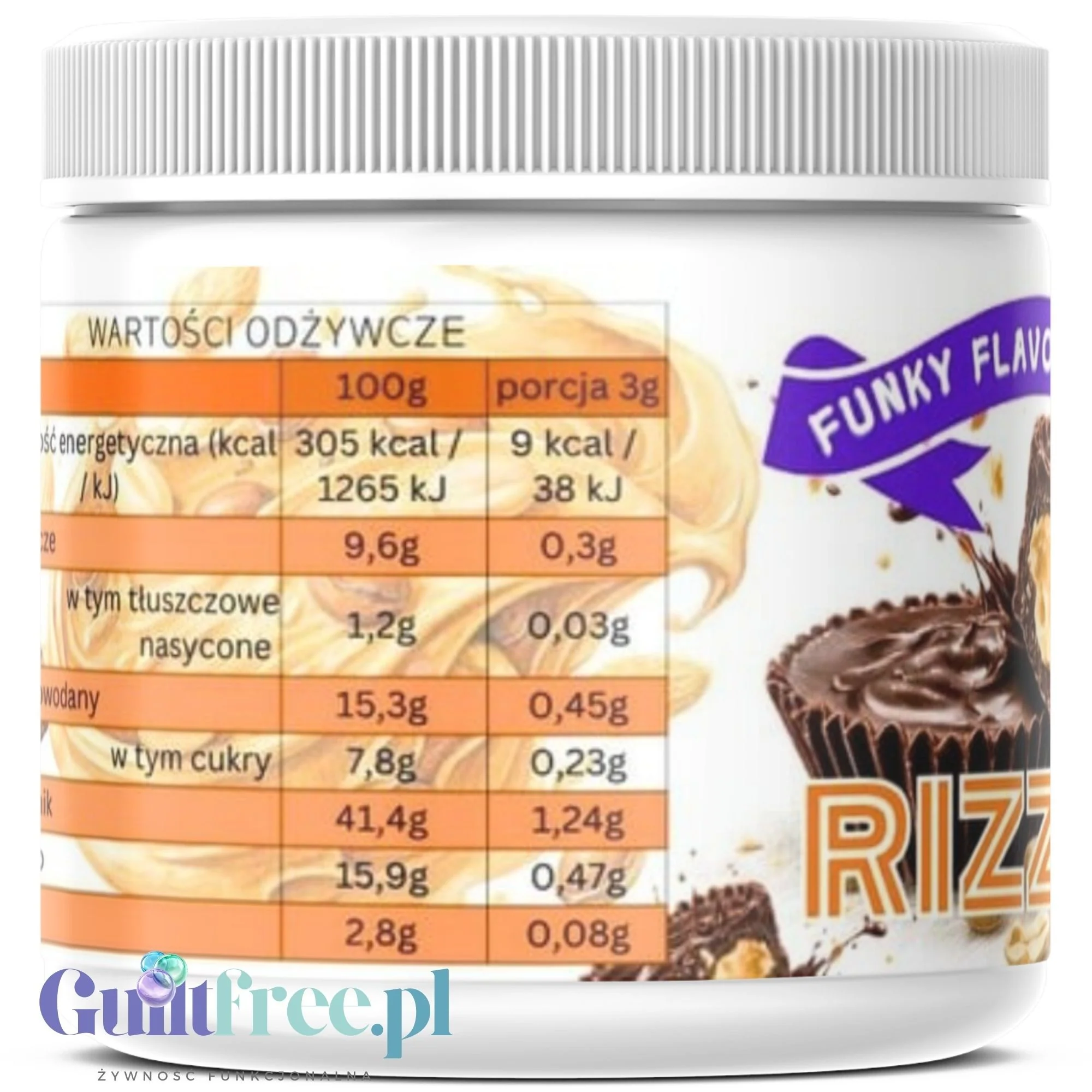 Funky Flavors Splash Rizzup 200g - aromat słodzący w proszku bez cukru, smak Czekolady z Masłem Orzechowym - Image 2