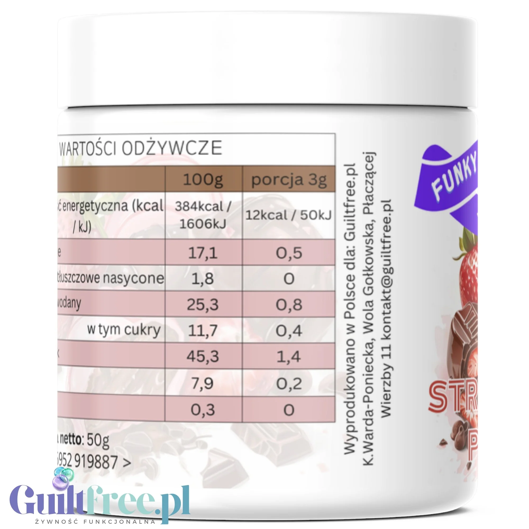 Funky Flavors Splash Strawberry Praline 50g - aromat słodzący w proszku bez cukru, smak Pralinki z musem truskawkowym - Image 3