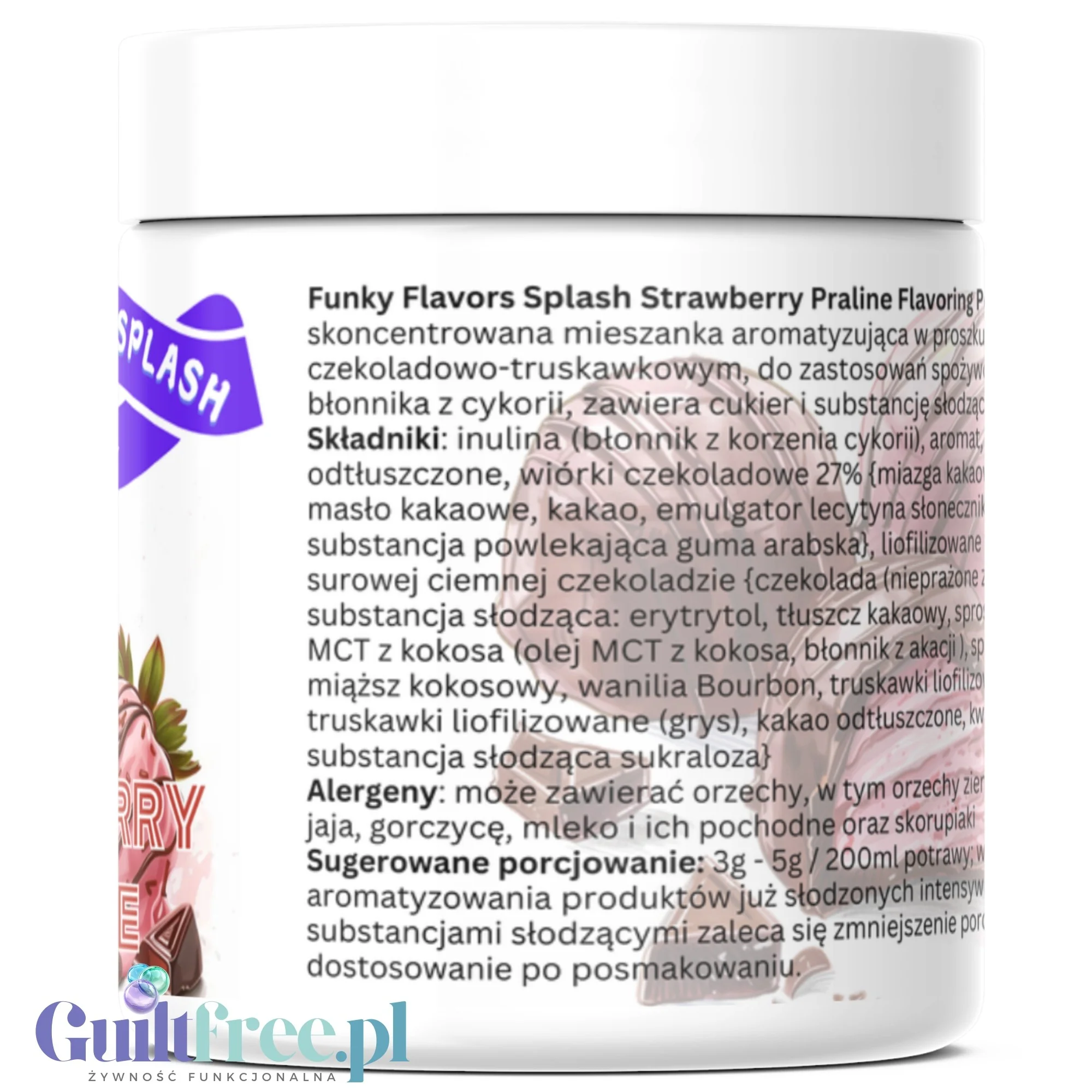 Funky Flavors Splash Strawberry Praline 50g - aromat słodzący w proszku bez cukru, smak Pralinki z musem truskawkowym - Image 4