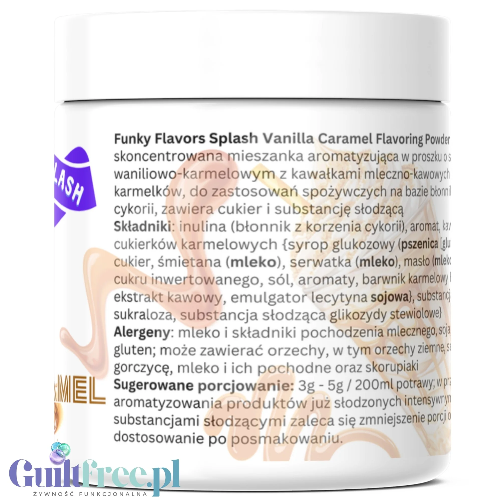 Funky Flavors Splash Vanilla Caramel 50g - błonnikowy aromat słodzący w proszku, Waniliowo-Karmelowy z kruszonką karmelową - Image 3