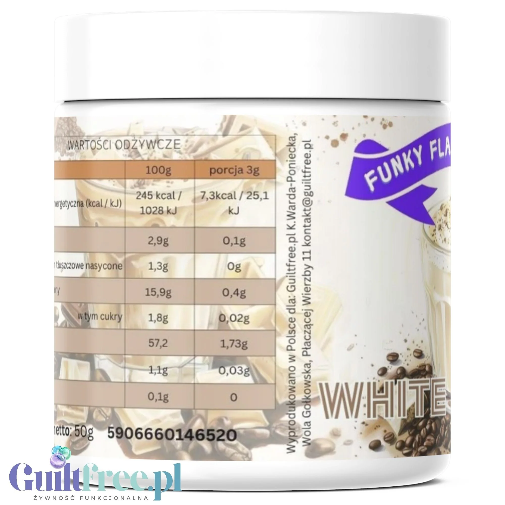 Funky Flavors Splash White Mocha 50g - aromat słodzący w proszku bez cukru, smak kawy z białą czekoladą - Image 2