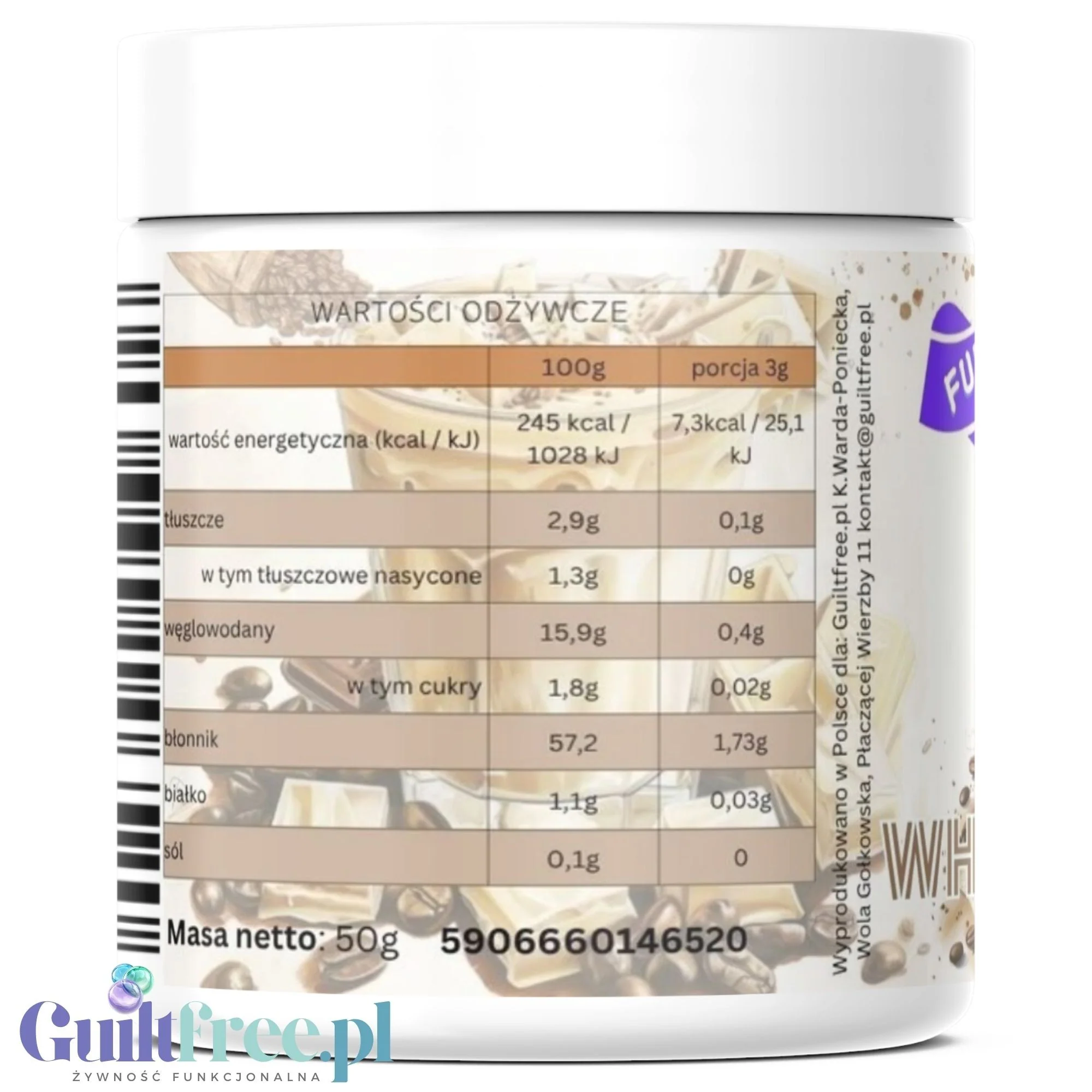 Funky Flavors Splash White Mocha 50g - aromat słodzący w proszku bez cukru, smak kawy z białą czekoladą - Image 3