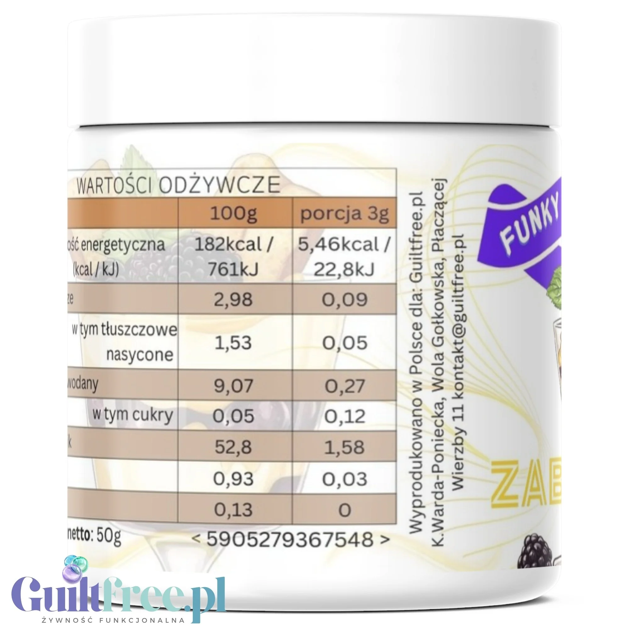 Funky Flavors Splash Zabaglione 5kcal 50g - aromat słodzący w proszku bez cukru z ciasteczkami migdałowymi - Image 3