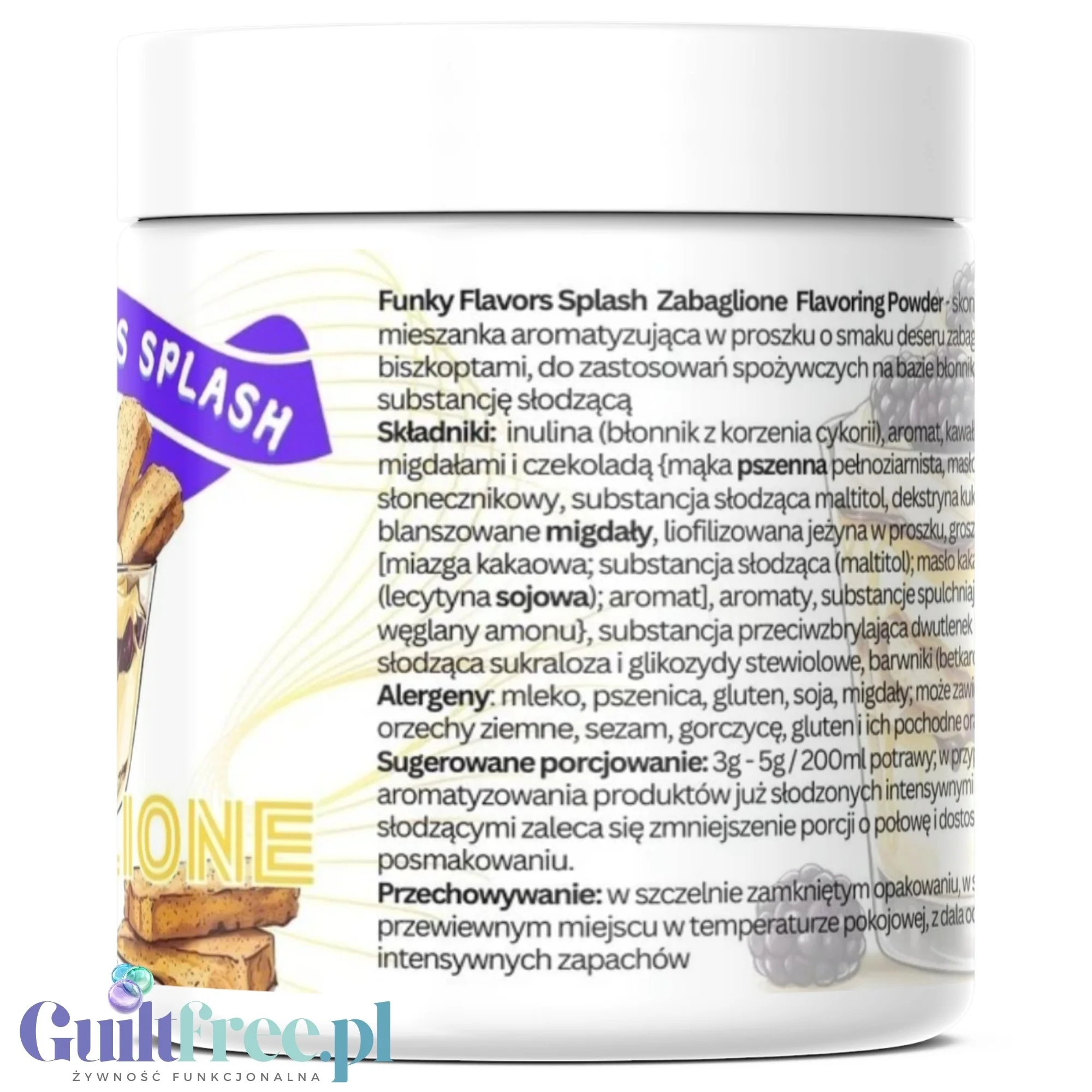 Funky Flavors Splash Zabaglione 5kcal 50g - aromat słodzący w proszku bez cukru z ciasteczkami migdałowymi - Image 4
