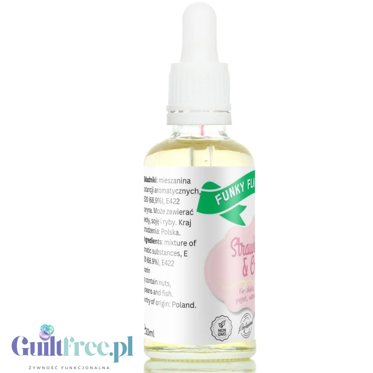 Funky Flavors Basic Strawberries & Cream 30ml - Truskawki w Śmietanie - kropelki aromatyczne bez cukru, słodzików i kalorii - Image 3