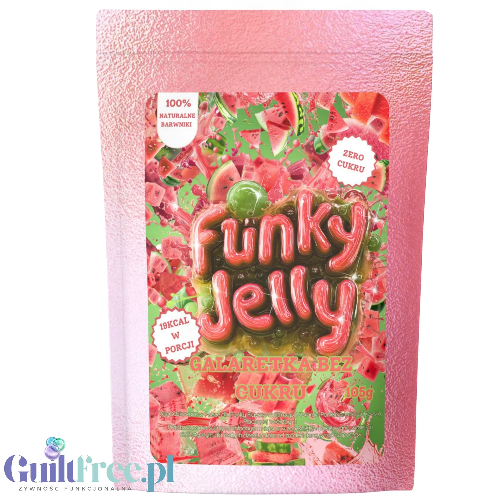 Funky Jelly Watermelon Galaretka instant x 15 porcji - galaretka bez cukru o smaku arbuzowym