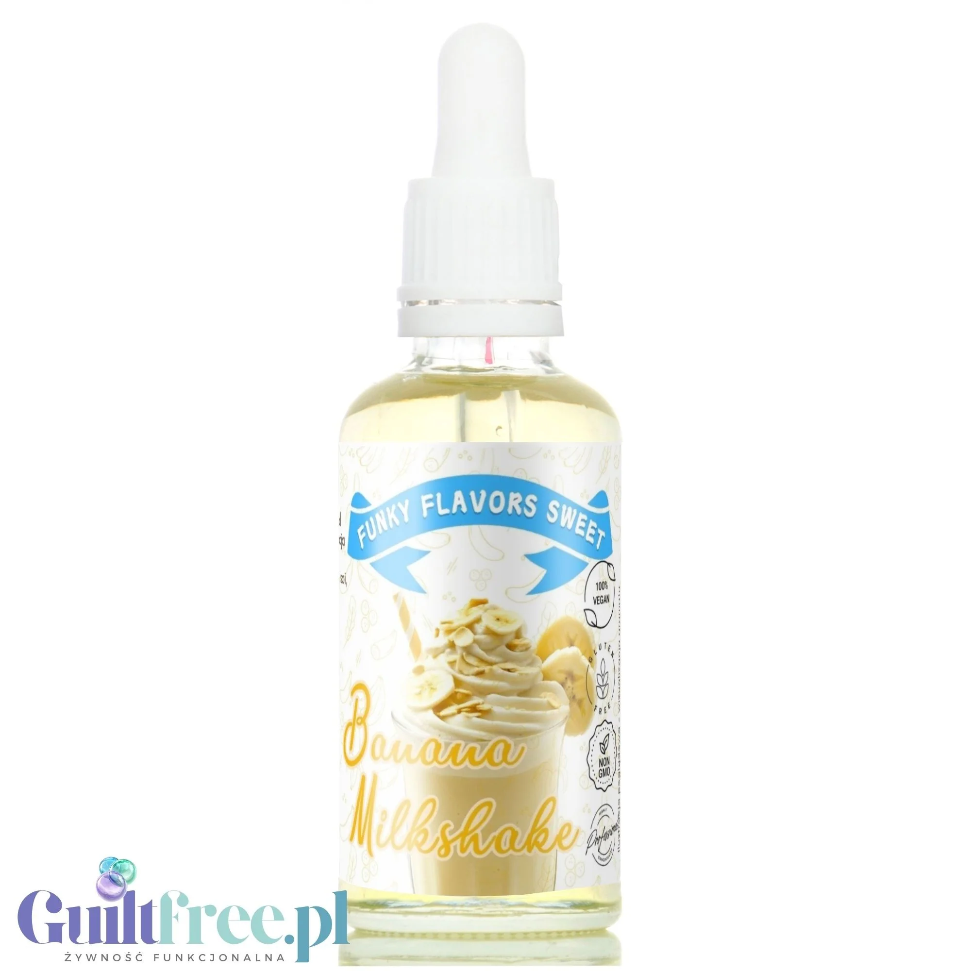 Funky Flavors Sweet Banana Milkshake - słodzone kropelki smakowe bez kalorii, aromat Szejka Mleczno-Bananowego