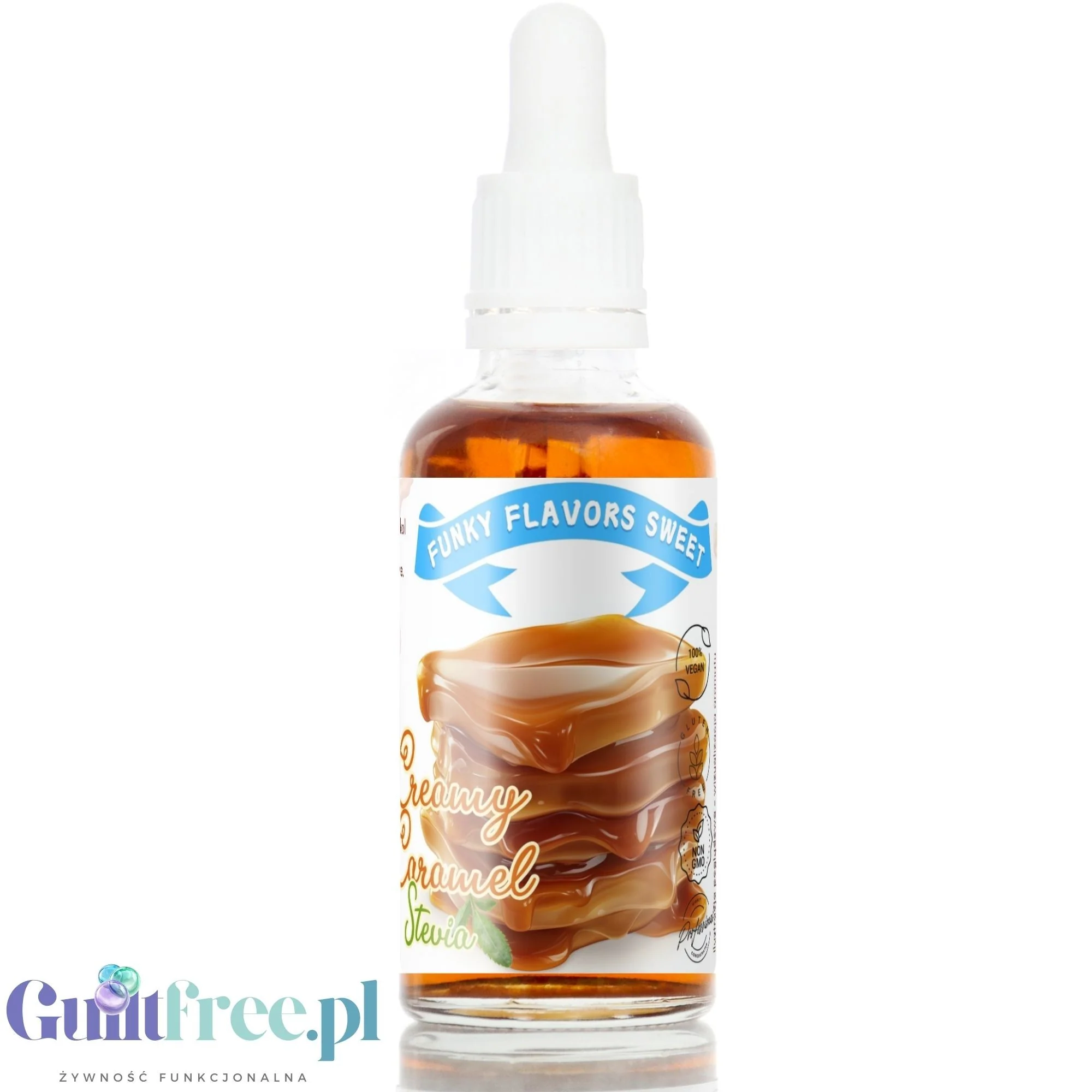 Funky Flavors Sweet Creamy Caramel Stevia - kropelki smakowe ze stewią aromat bez cukru & bez tłuszczu, Karmel