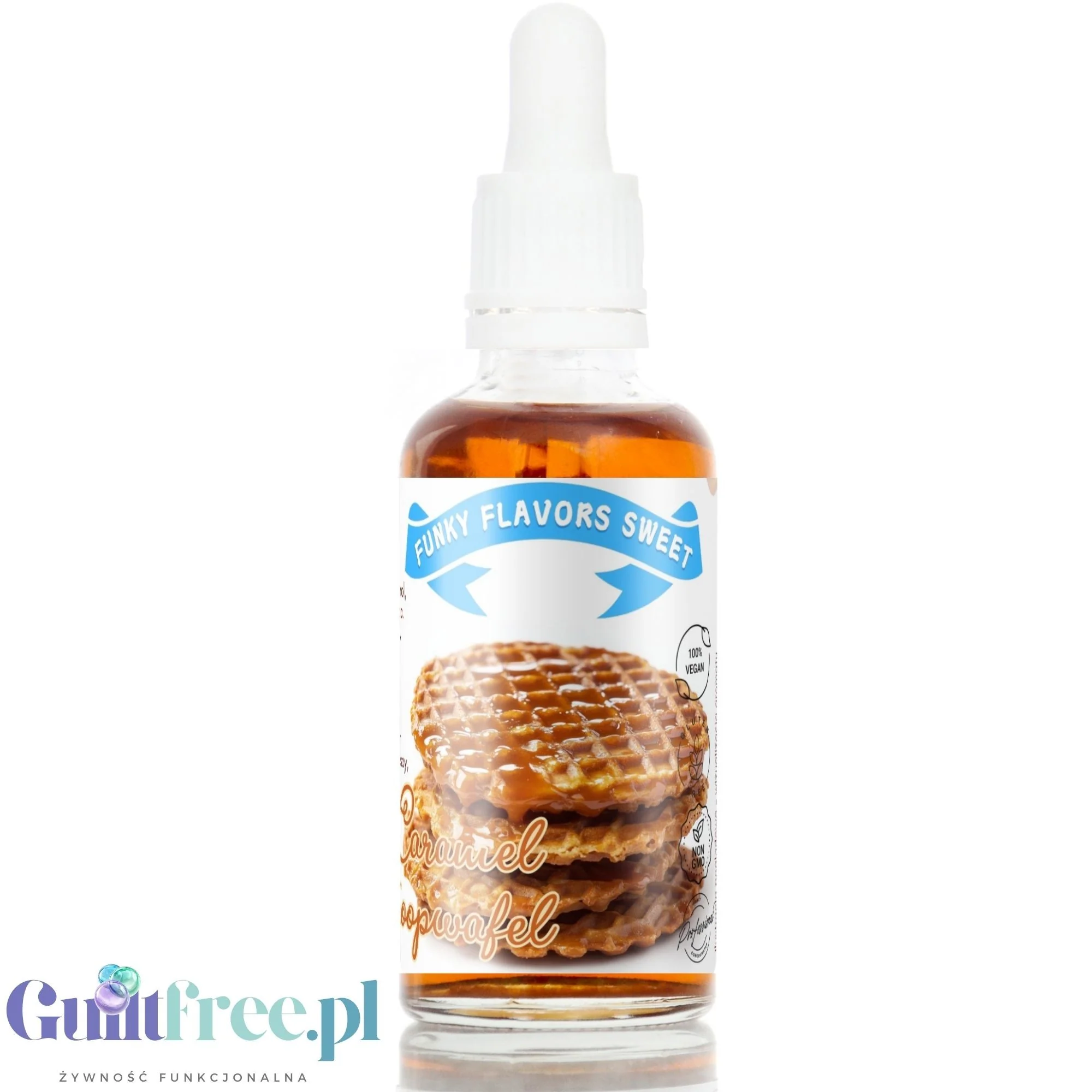 Funky Flavors Sweet Caramel Stroopwafel - słodkie kropelki bez cukru i tłuszczu o smaku Wafle z Syropem Karmelowym