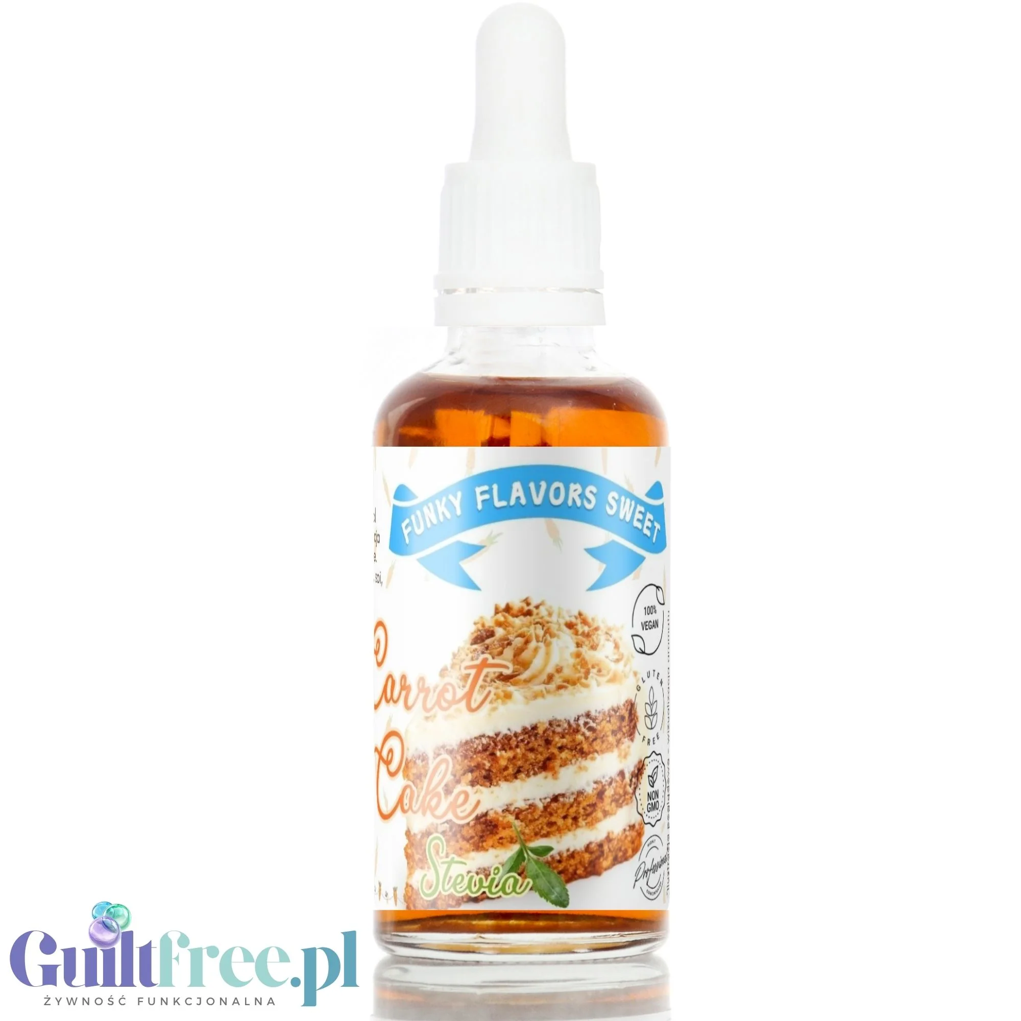 Funky Flavors Sweet Carrot Cake STEVIA - słodkie kropelki ze stewią bez cukru, tłuszczu i kcal, Ciasto Marchewkowe