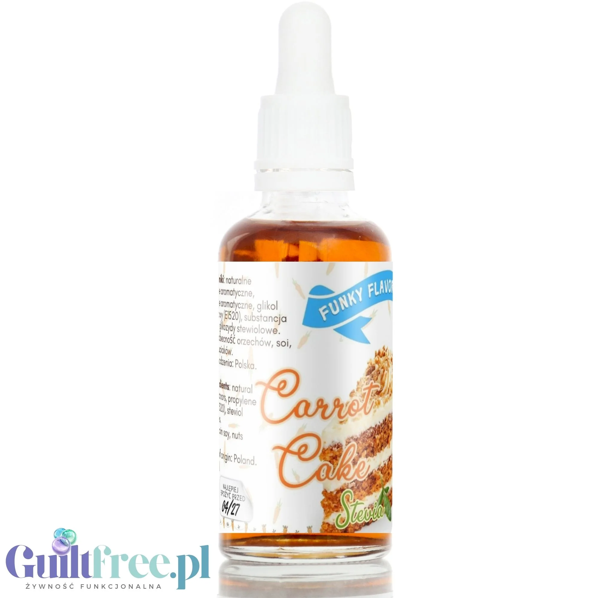 Funky Flavors Sweet Carrot Cake STEVIA - słodkie kropelki ze stewią bez cukru, tłuszczu i kcal, Ciasto Marchewkowe - Image 2