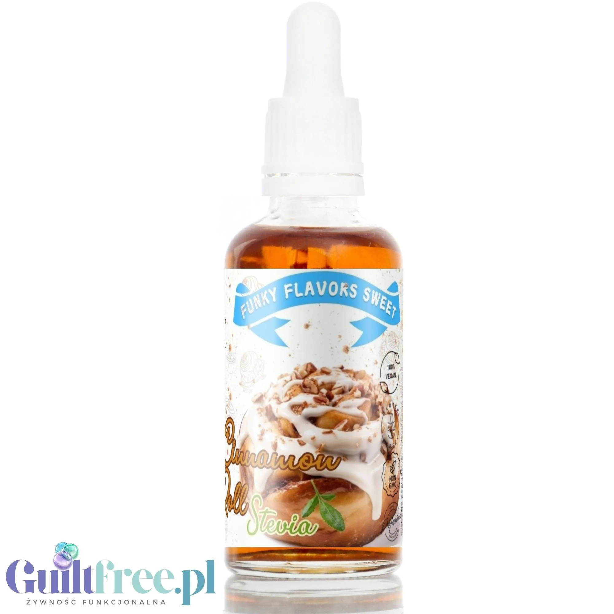 Funky Flavors Sweet Cinnamon Roll STEVIA - słodzące kropelki o smaku drożdżówki z cynamonem, bez cukru, tłuszczu i kcal