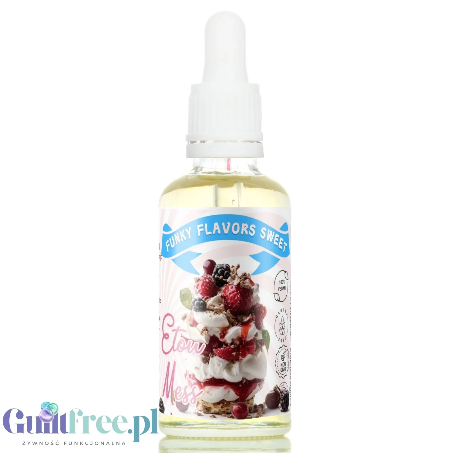 Funky Flavors Sweet Eton Mess - słodkie kropelki smakowe bez cukru i kalorii, smak Deseru bezowego z owocami