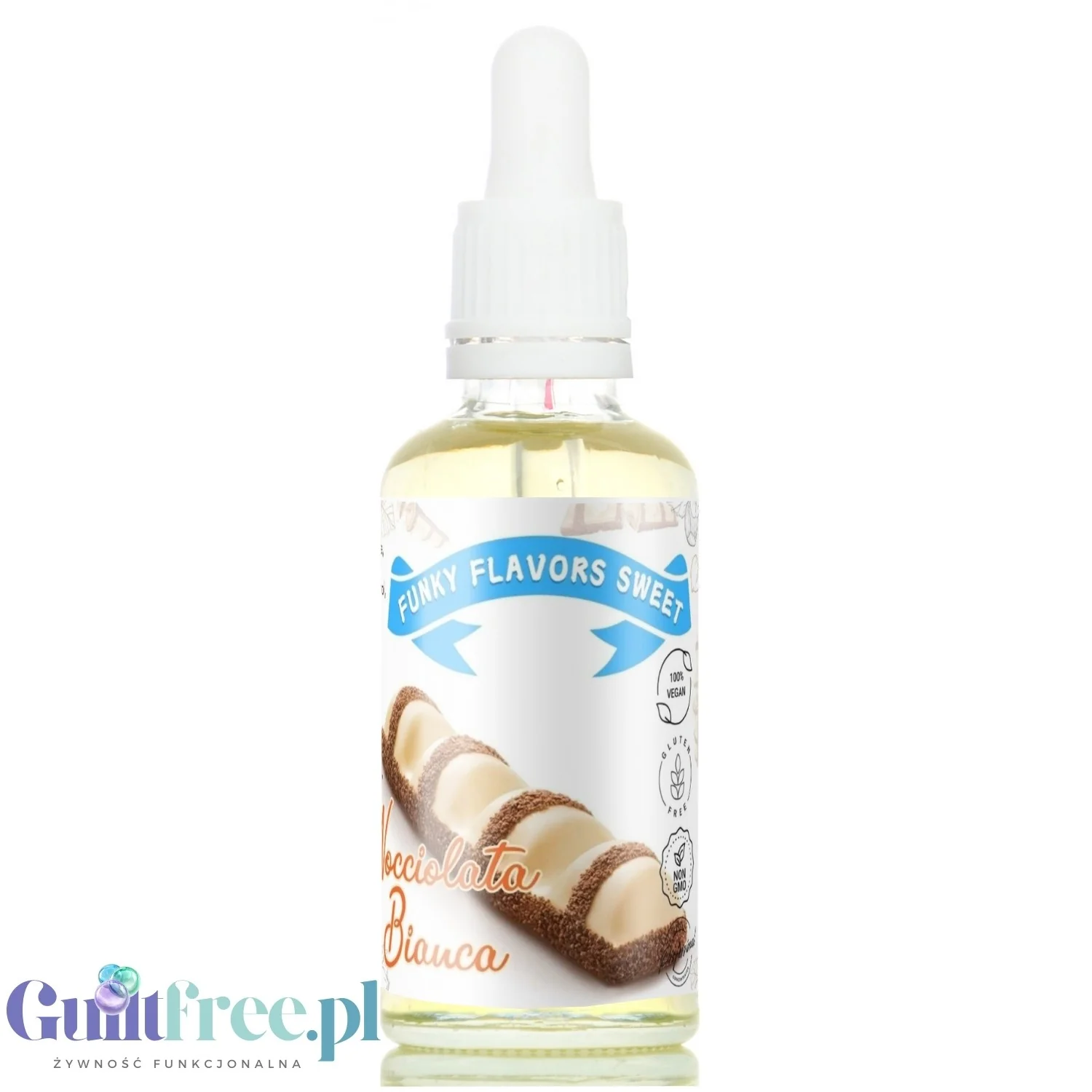 Funky Flavors Sweet Nocciolata Bianca - słodkie kropelki o smaku wafelka z kremem z białej czekolady z orzechami laskowymi