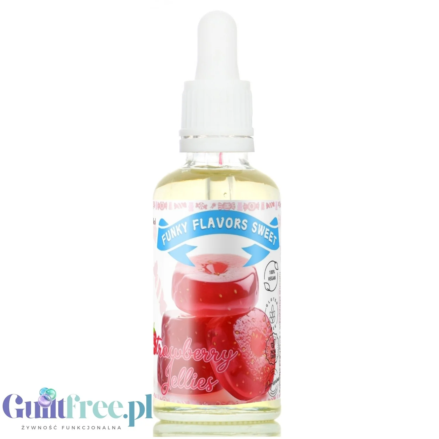 Funky Flavors Sweet Strawberry Jellies - słodkie kropelki smakowe bez cukru, tłuszczu i kcal, smak Żelki Truskawkowe