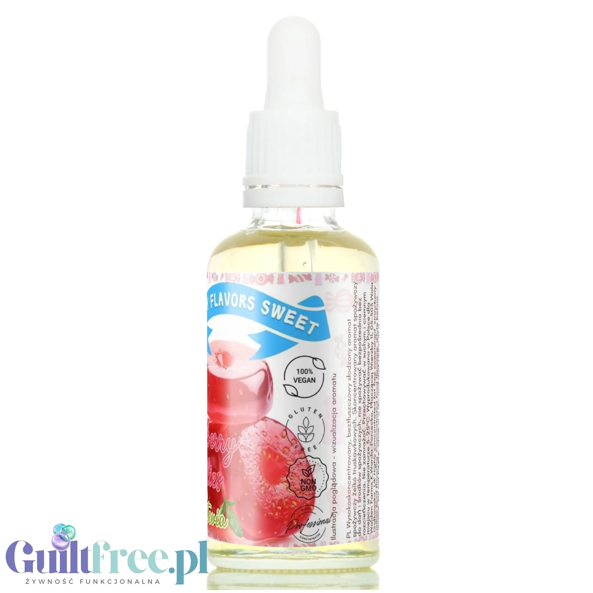 Funky Flavors Sweet Strawberry Jellies STEVIA - słodkie kropelki ze stewią bez cukru, tłuszczu i kcal, smak Żelki Truskawkowe - Image 2