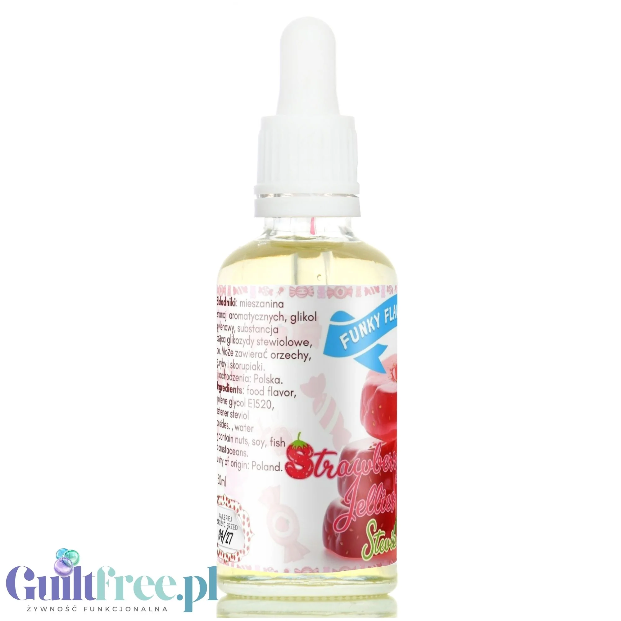 Funky Flavors Sweet Strawberry Jellies STEVIA - słodkie kropelki ze stewią bez cukru, tłuszczu i kcal, smak Żelki Truskawkowe - Image 3