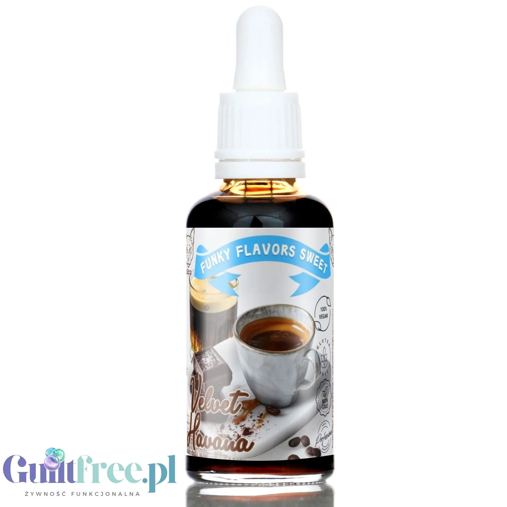 Funky Flavors Sweet Velvet Havana - słodkie kropelki smakowe bez cukru, smak espresso z rumem i czekoladą