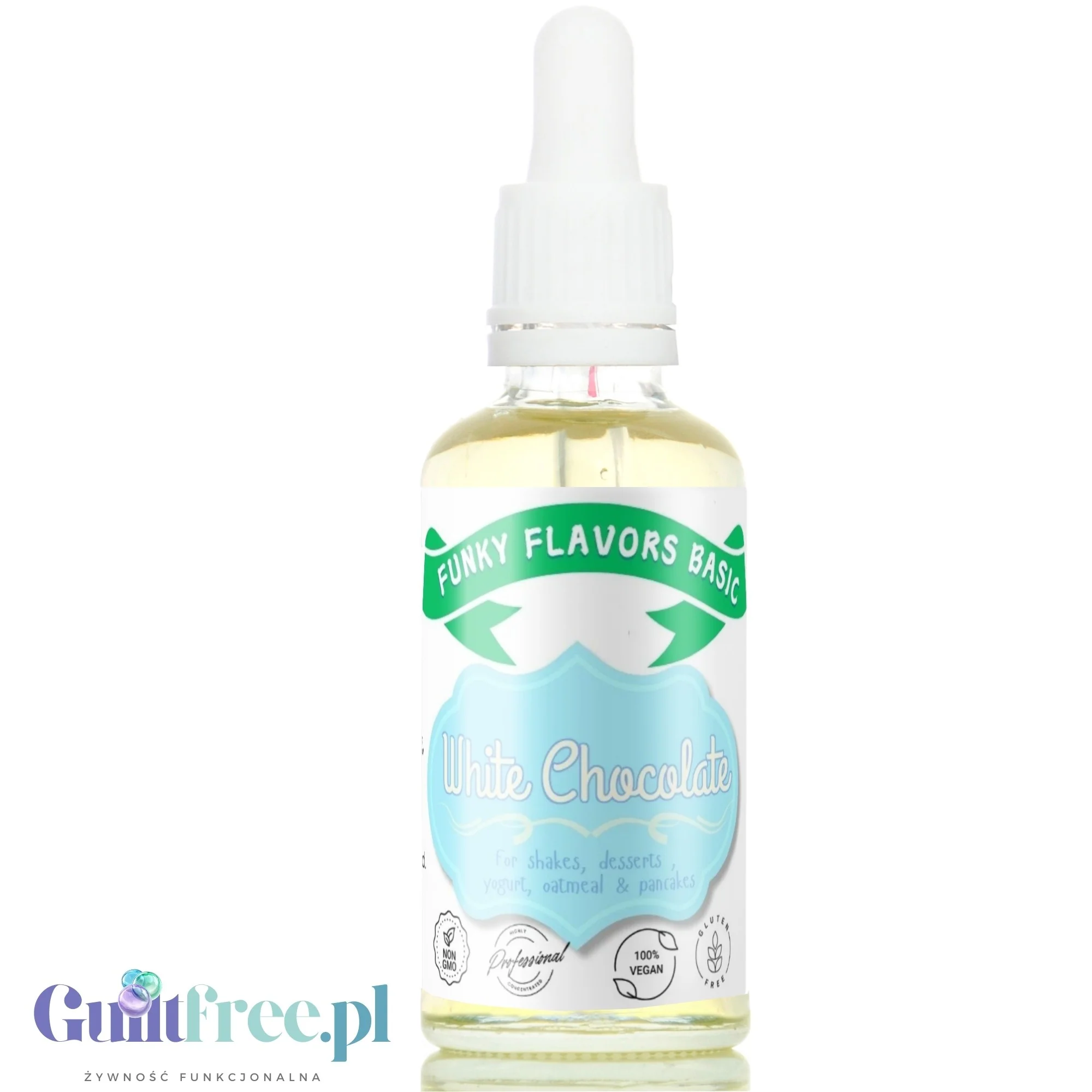 Funky Flavors Basic White Chocolate 30ml - kropelki aromatyzujące bez cukru i słodzików, wegański aromat Białej Czekolady