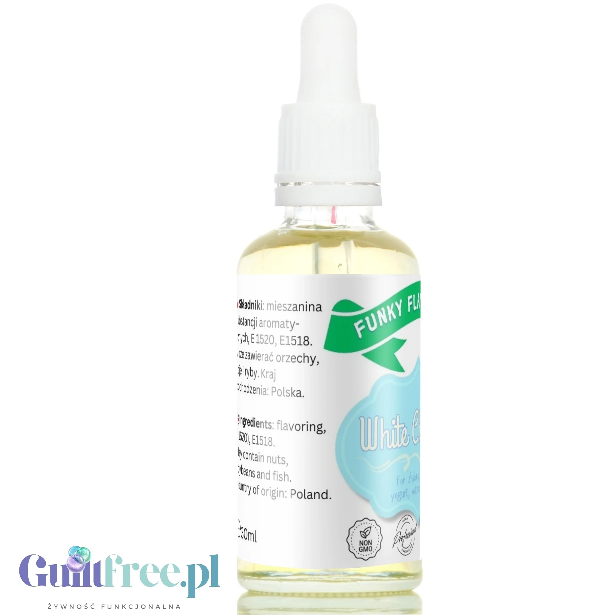 Funky Flavors Basic White Chocolate 30ml - kropelki aromatyzujące bez cukru i słodzików, wegański aromat Białej Czekolady - Image 3
