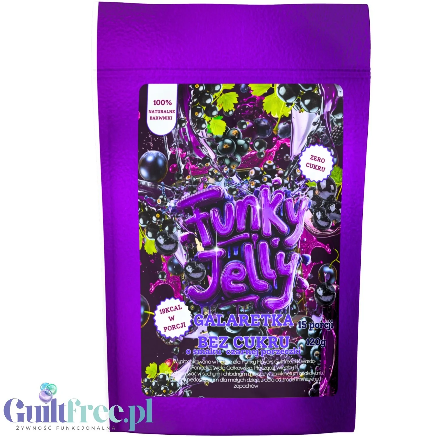 Funky Jelly Blackcurrant x 15 porcji - kwaśna galaretka bez cukru 19kcal, smak czarna porzeczka