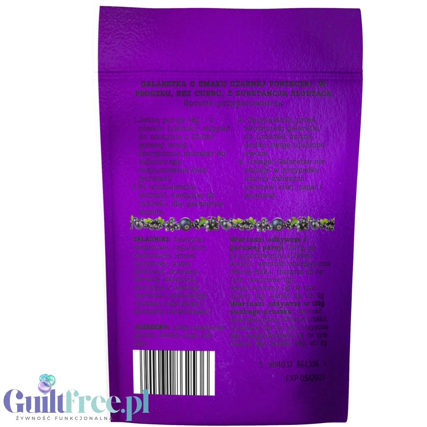 Funky Jelly Blackcurrant x 15 porcji - kwaśna galaretka bez cukru 19kcal, smak czarna porzeczka - Image 2