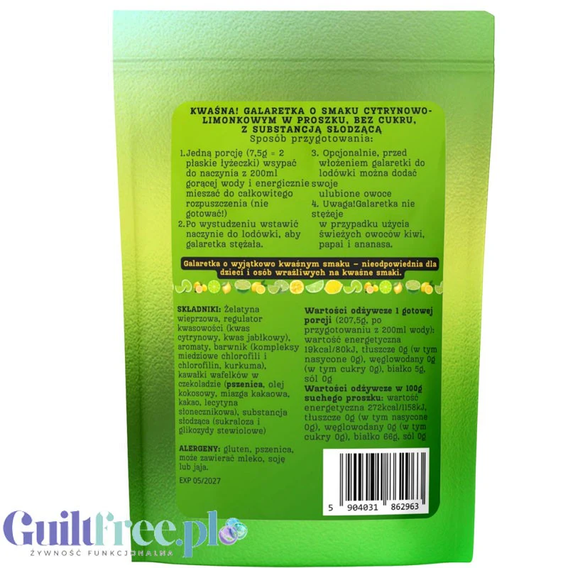 Funky Jelly Lemon Lime SUPER SOUR x 15 porcji - KWAŚNA galaretka bez cukru o smaku cytryna limonka - Image 2
