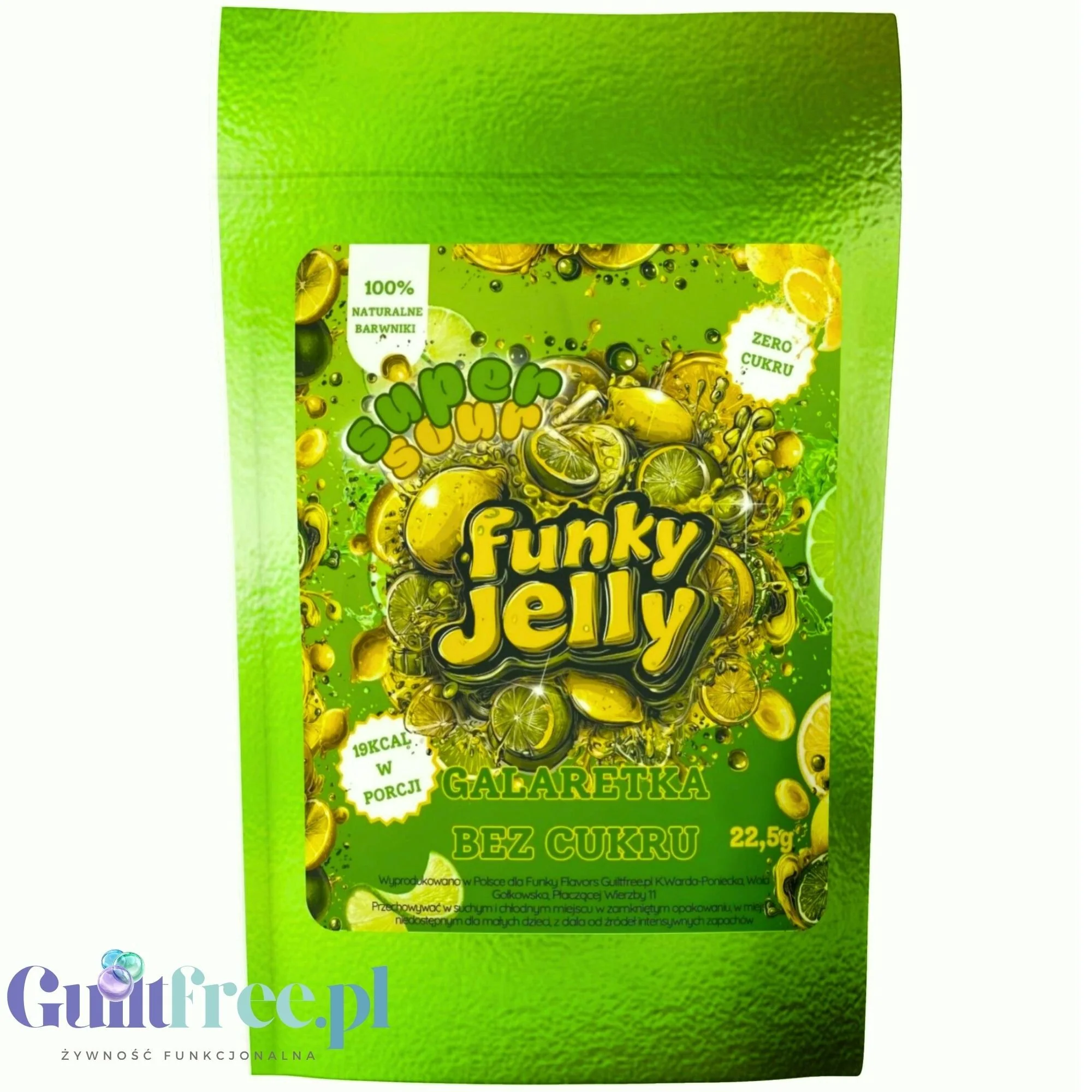Funky Jelly Lemon Lime SUPER SOUR x 3 porcje - KWAŚNA galaretka bez cukru o smaku cytryna limonka