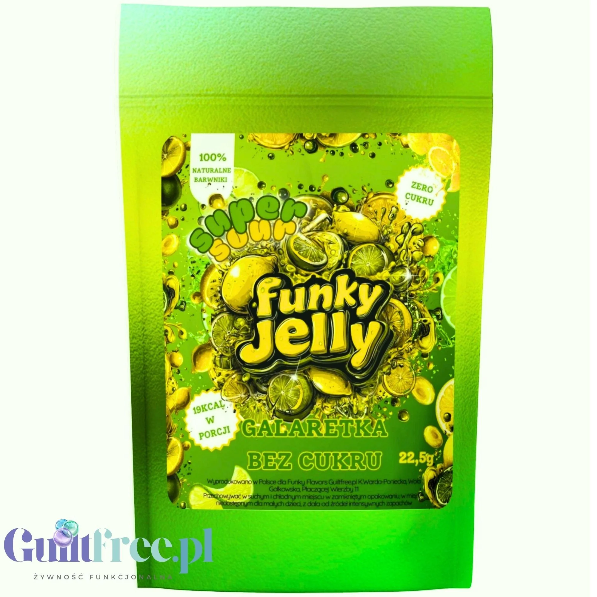 Funky Jelly Lemon Lime SUPER SOUR x 3 porcje - KWAŚNA galaretka bez cukru o smaku cytryna limonka - Image 2