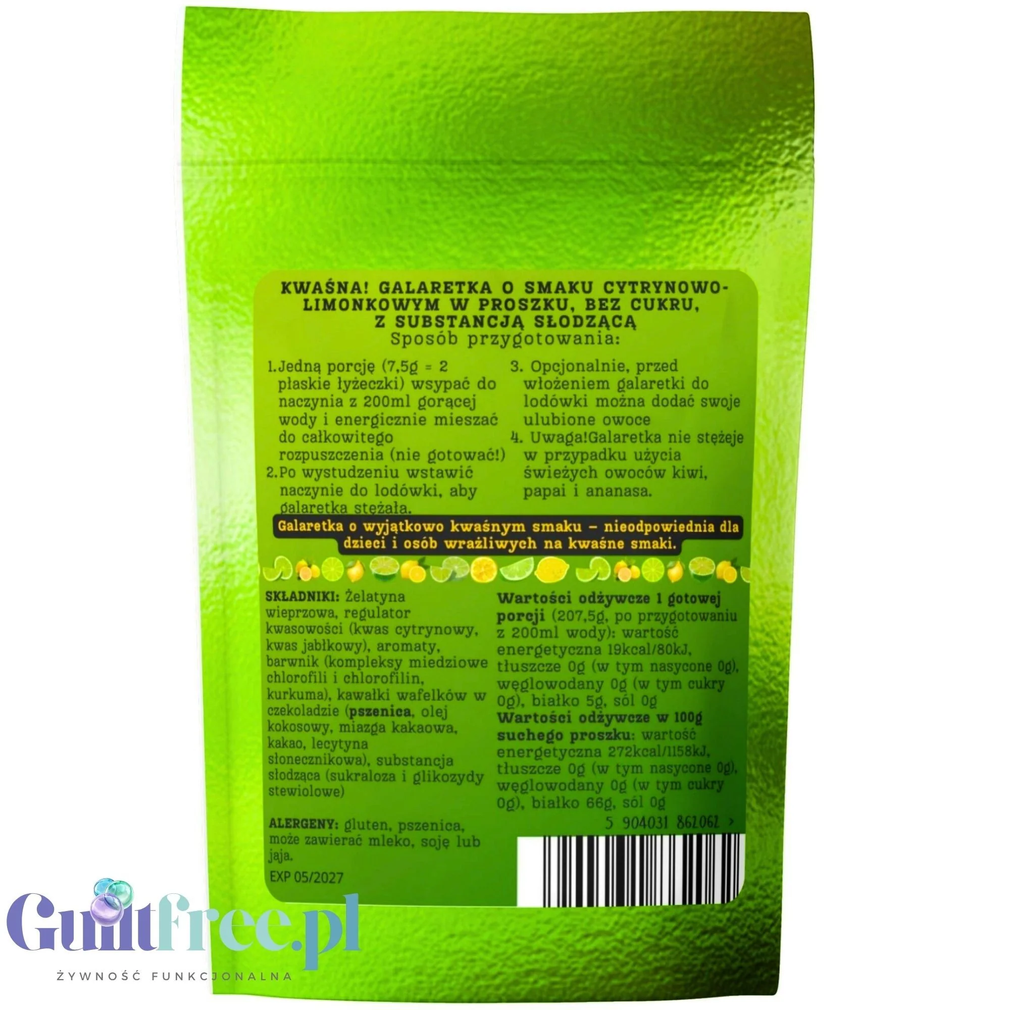 Funky Jelly Lemon Lime SUPER SOUR x 3 porcje - KWAŚNA galaretka bez cukru o smaku cytryna limonka - Image 3