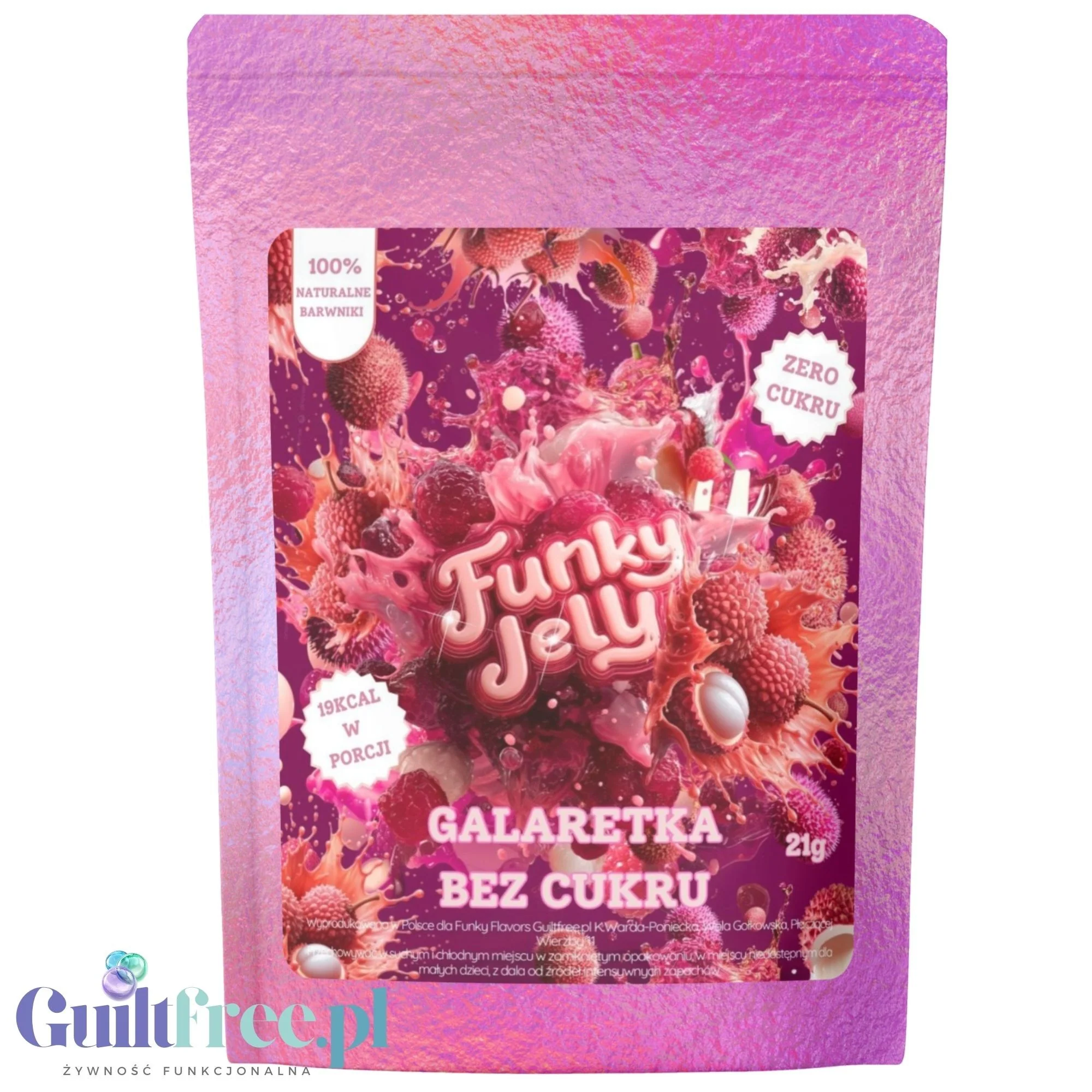 Funky Jelly Lychee x 3 porcje - galaretka light bez cukru 19kcal, smak liczi