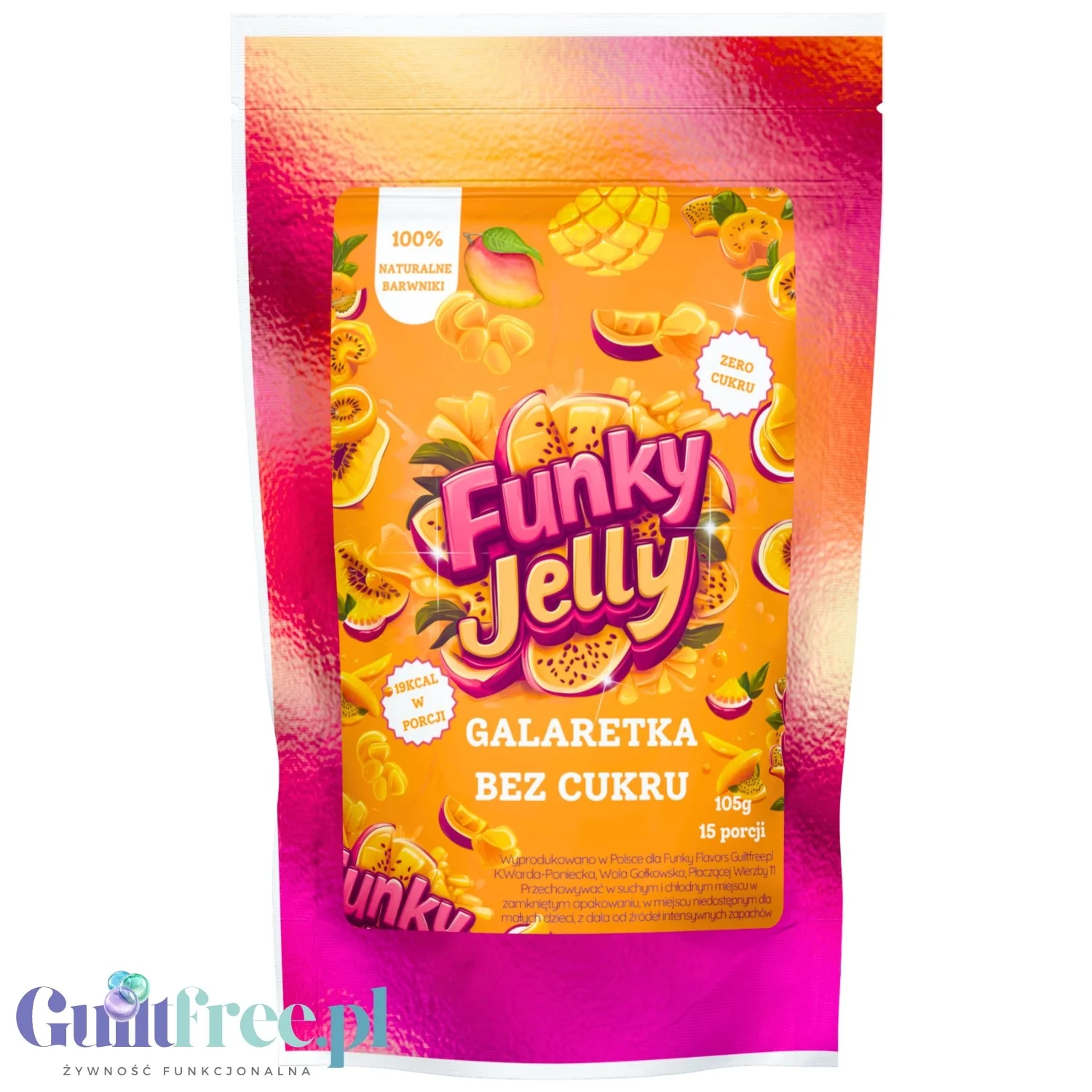 Funky Jelly Mango & Passion Fruit Galaretka x 15 porcji - galaretka bez cukru, smak Mango & Marakuja, 19kcal w porcji