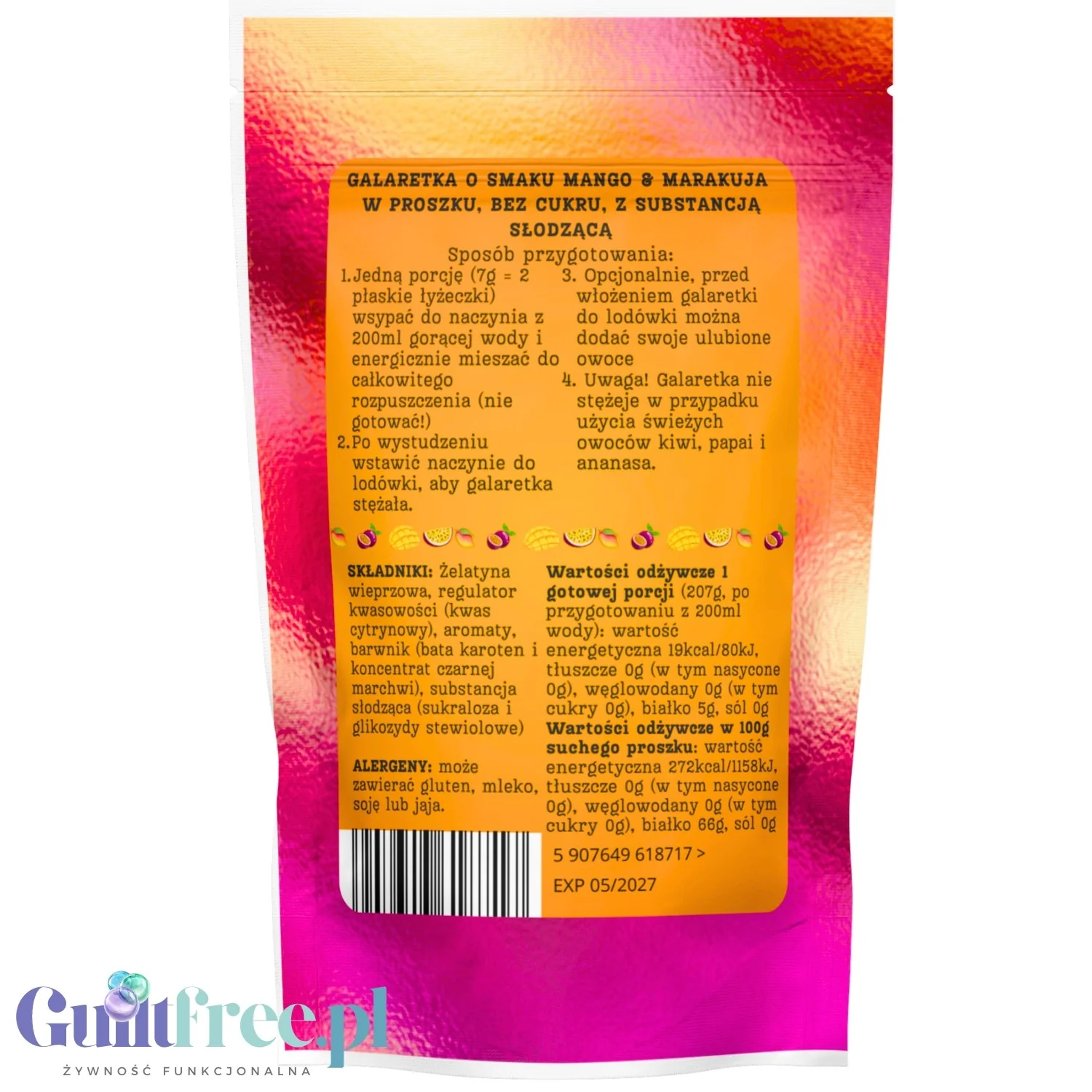 Funky Jelly Mango & Passion Fruit Galaretka x 15 porcji - galaretka bez cukru, smak Mango & Marakuja, 19kcal w porcji - Image 2