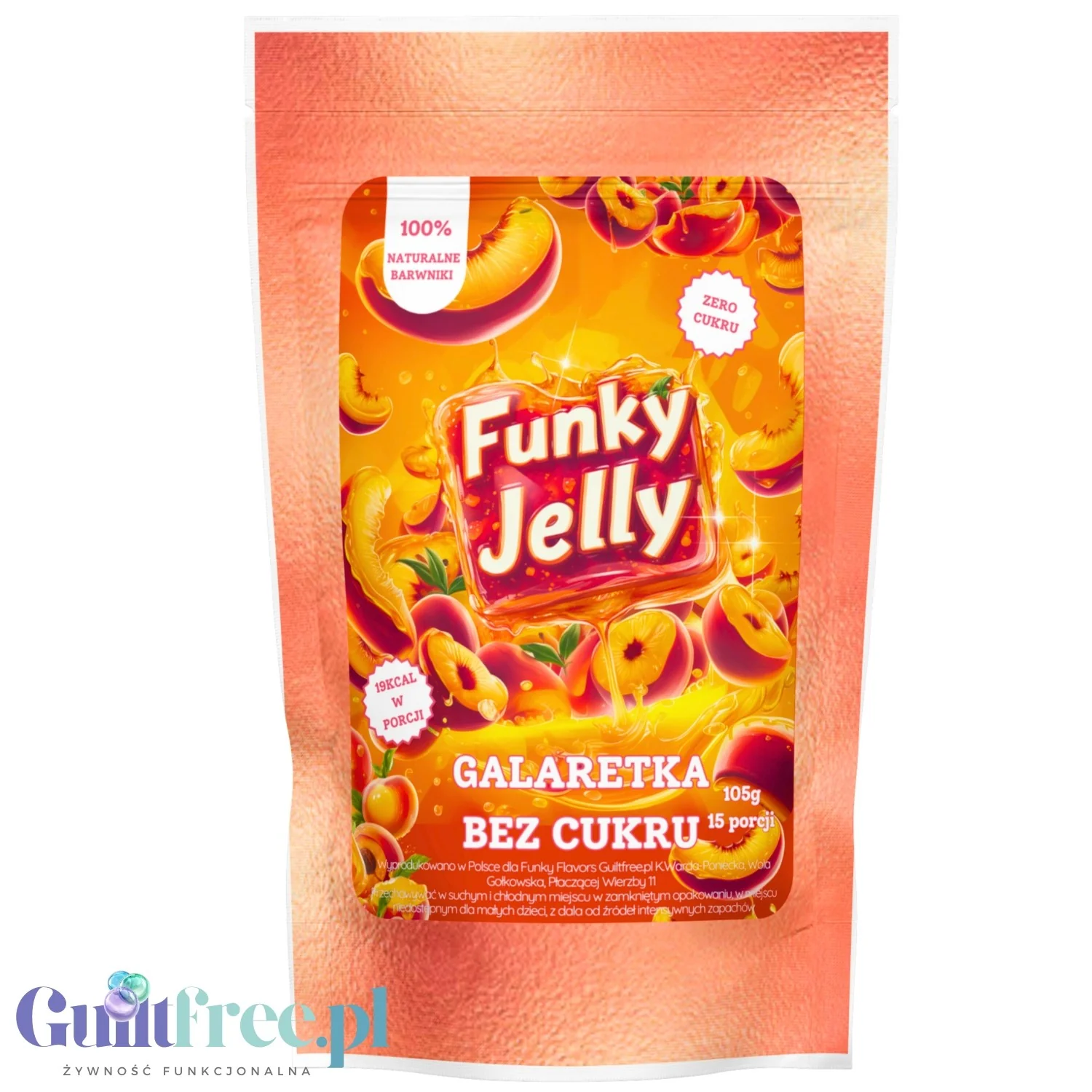 Funky Jelly Peach Galaretka Brzoskwinia x 15 porcji - galaretka bez cukru o smaku brzoskwiniowym